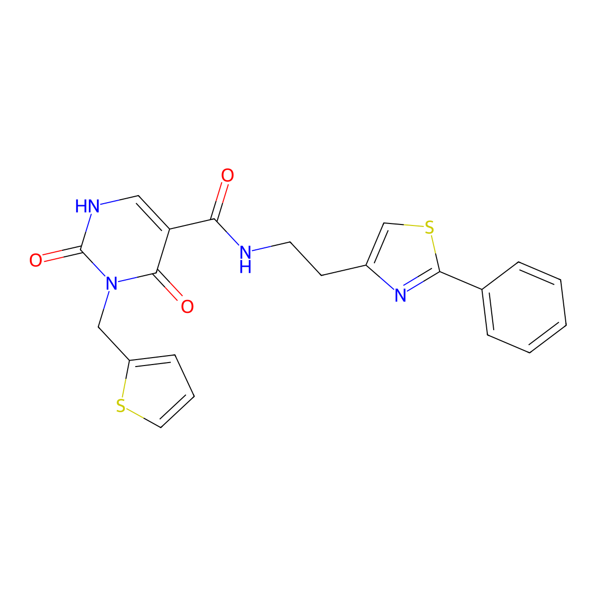 2,4-dioxo-N-(2-(2-phenylthiazol-4-yl)ethyl)-3-(thiophen-2-ylmethyl)-1,2,3,4-tetrahydropyrimidine-5-carboxamide molecular structure, CAS 1421585-49-0