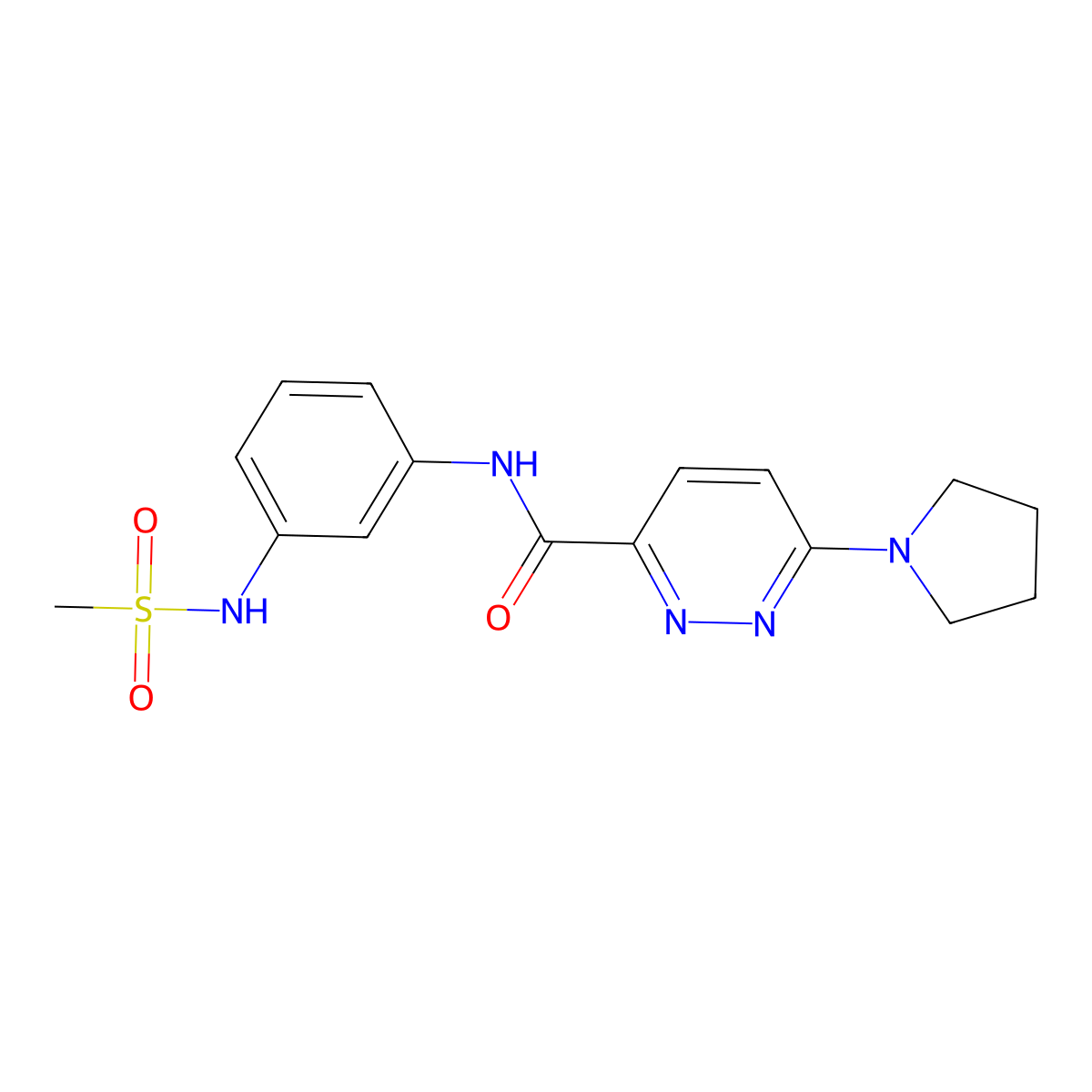 N-(3-methanesulfonamidophenyl)-6-(pyrrolidin-1-yl)pyridazine-3-carboxamide molecular structure, CAS 1421585-58-1