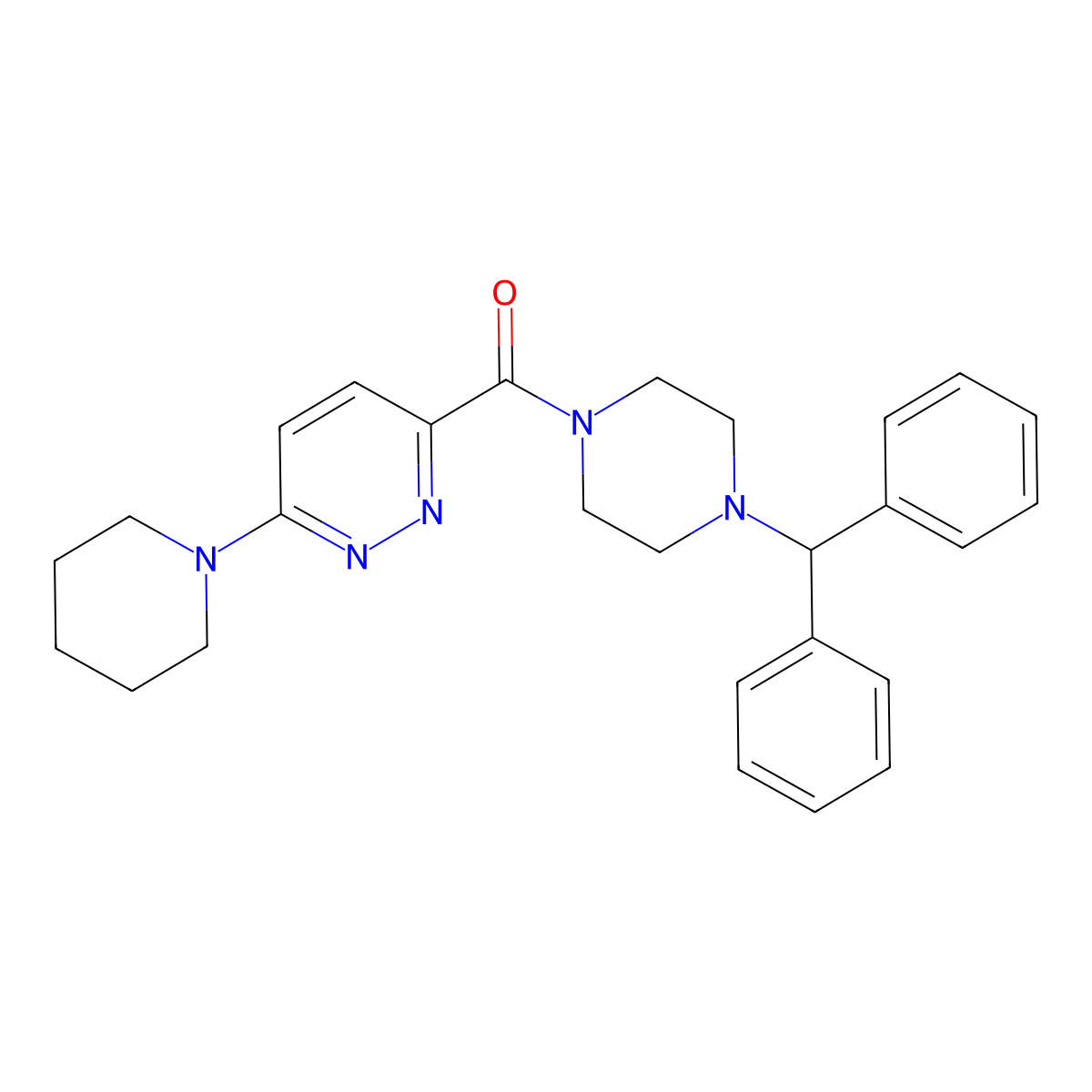 (4-Benzhydrylpiperazin-1-yl)(6-(piperidin-1-yl)pyridazin-3-yl)methanone molecular structure, CAS 1421585-61-6