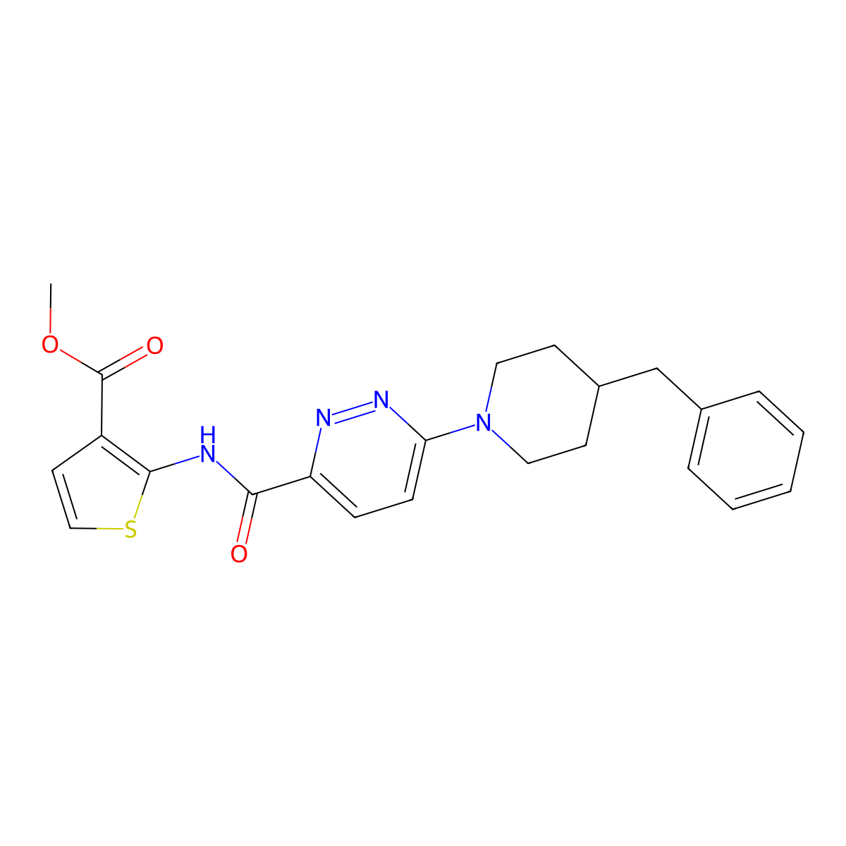 Methyl 2-(6-(4-benzylpiperidin-1-yl)pyridazine-3-carboxamido)thiophene-3-carboxylate molecular structure, CAS 1421585-67-2