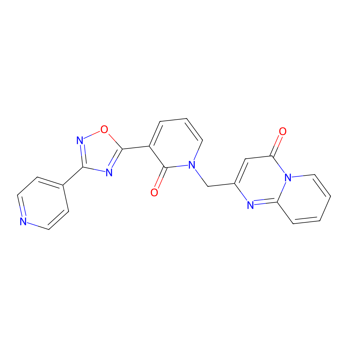 2-{[2-oxo-3-(3-pyridin-4-yl-1,2,4-oxadiazol-5-yl)pyridin-1(2H)-yl]methyl}-4H-pyrido[1,2-a]pyrimidin-4-one molecular structure, CAS 1421585-69-4