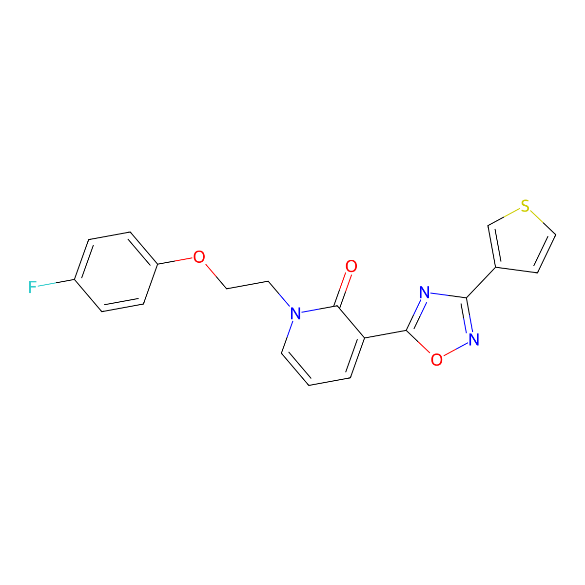 1-(2-(4-fluorophenoxy)ethyl)-3-(3-(thiophen-3-yl)-1,2,4-oxadiazol-5-yl)pyridin-2(1H)-one molecular structure, CAS 1421585-70-7