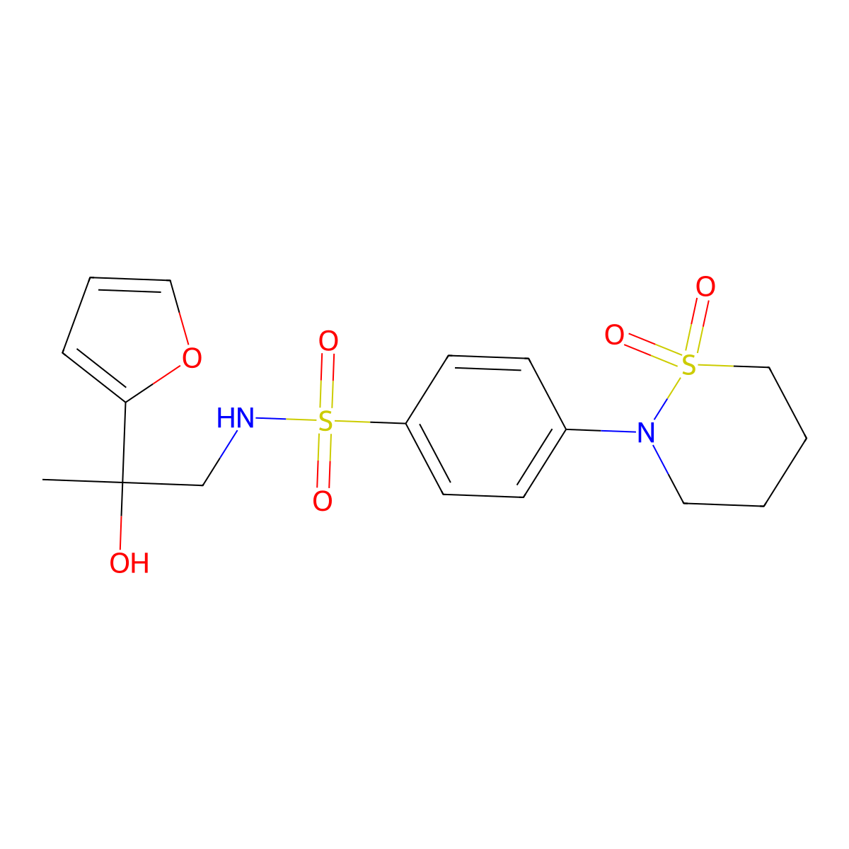 4-(1,1-dioxido-1,2-thiazinan-2-yl)-N-(2-(furan-2-yl)-2-hydroxypropyl)benzenesulfonamide molecular structure, CAS 1421585-76-3