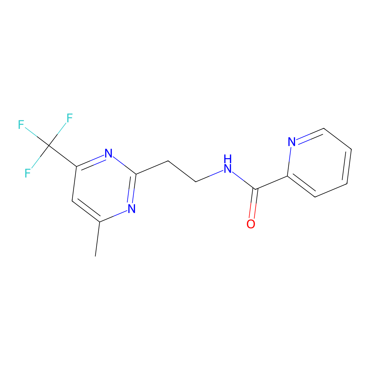 N-(2-(4-methyl-6-(trifluoromethyl)pyrimidin-2-yl)ethyl)picolinamide molecular structure, CAS 1421585-77-4