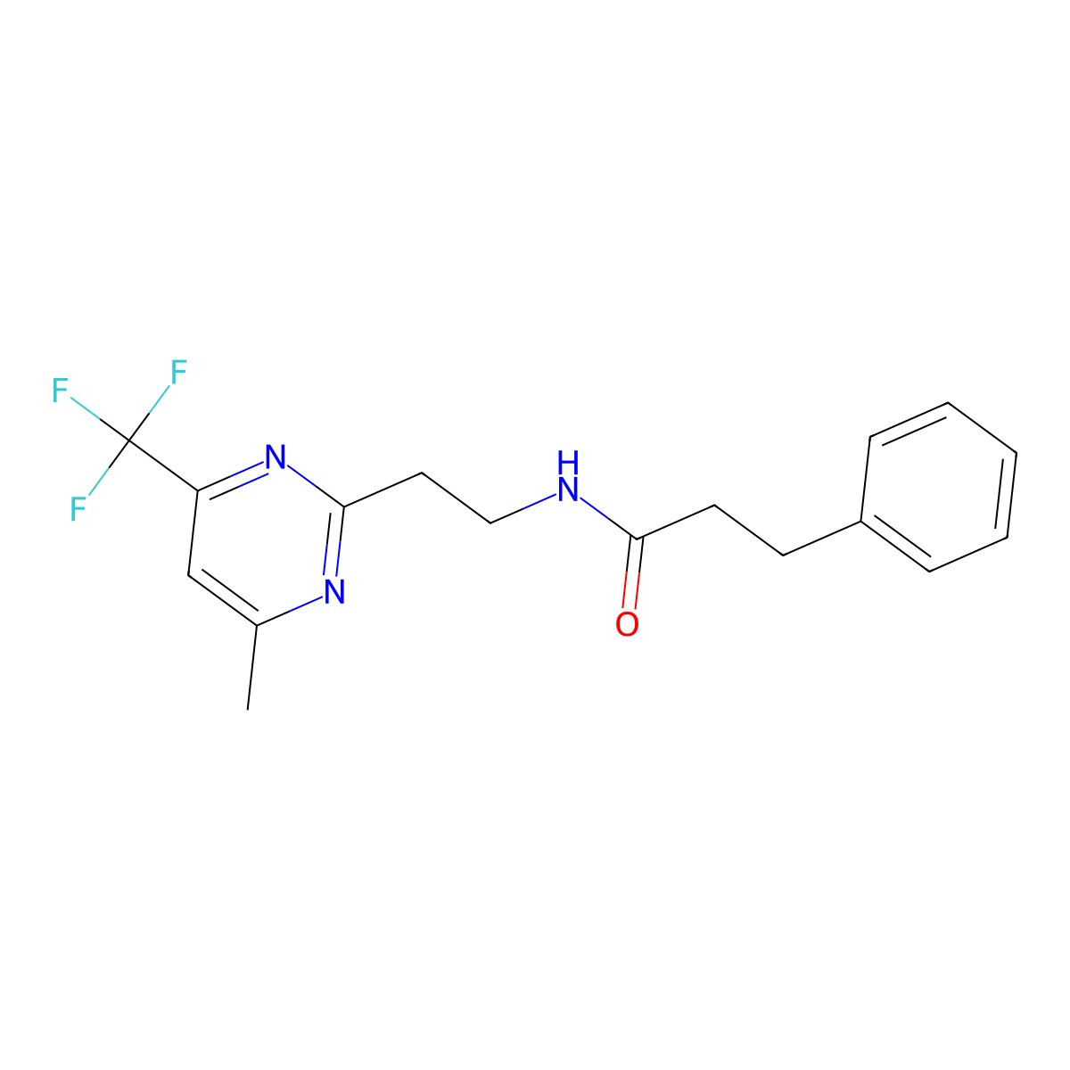 N-{2-[4-methyl-6-(trifluoromethyl)pyrimidin-2-yl]ethyl}-3-phenylpropanamide molecular structure, CAS 1421585-78-5