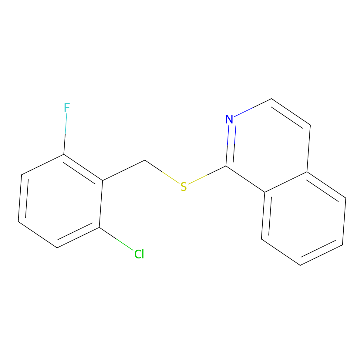 1-{[(2-Chloro-6-fluorophenyl)methyl]sulfanyl}isoquinoline molecular structure, CAS 1421600-15-8