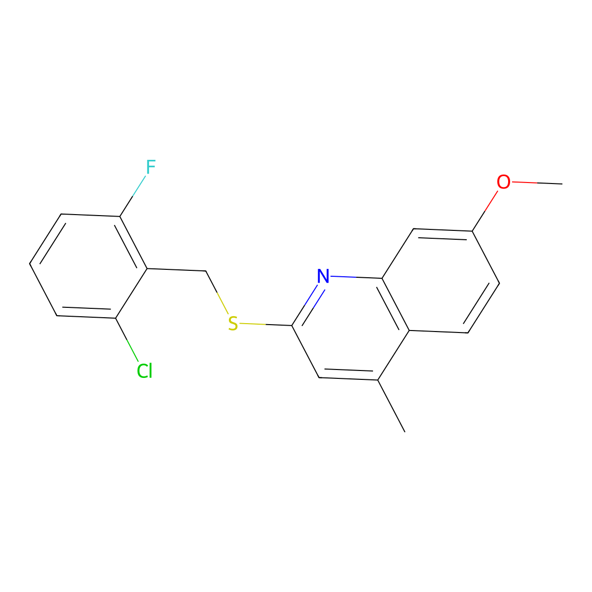 2-{[(2-Chloro-6-fluorophenyl)methyl]sulfanyl}-7-methoxy-4-methylquinoline molecular structure, CAS 1421600-26-1