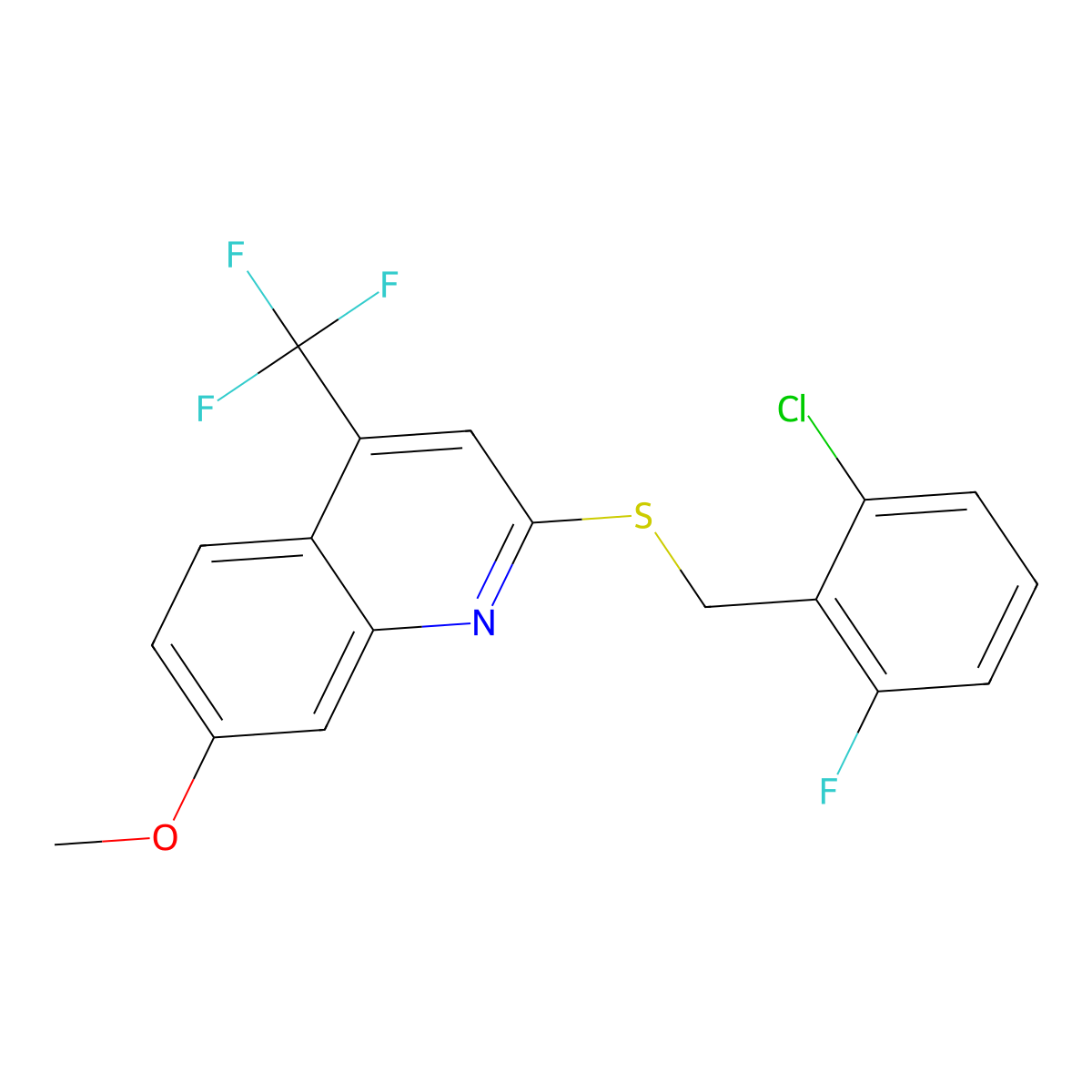 2-{[(2-Chloro-6-fluorophenyl)methyl]sulfanyl}-7-methoxy-4-(trifluoromethyl)quinoline molecular structure, CAS 1421600-27-2