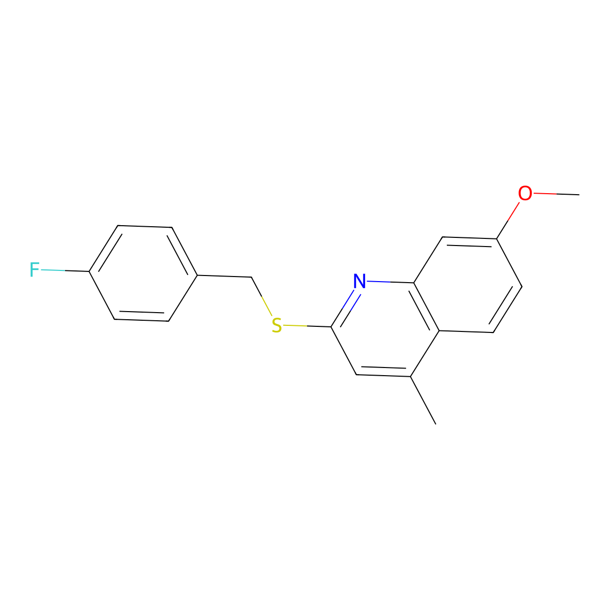 2-[(4-Fluorobenzyl)sulfanyl]-7-methoxy-4-methylquinoline molecular structure, CAS 1421600-29-4