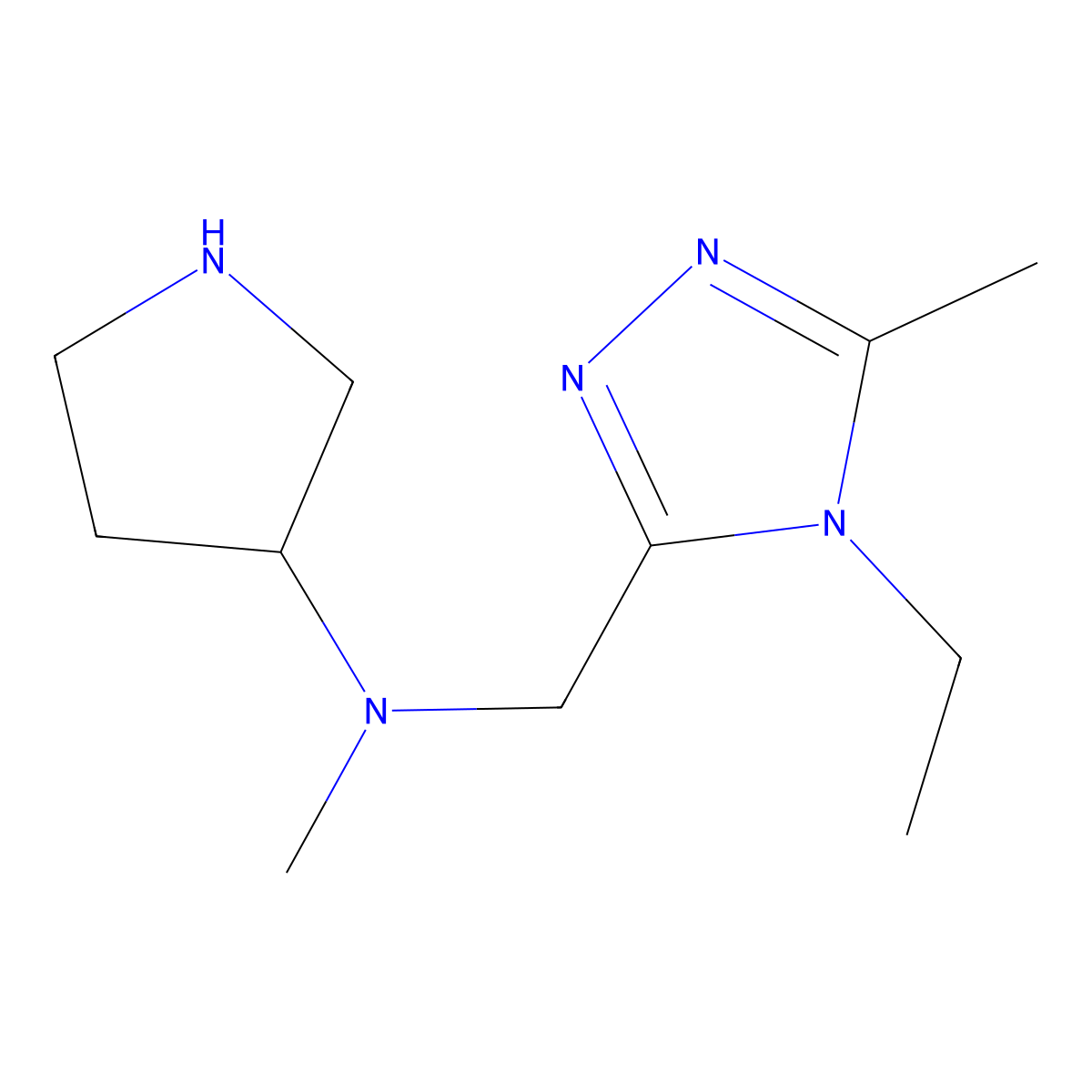 N-[(4-ethyl-5-methyl-4H-1,2,4-triazol-3-yl)methyl]-N-methylpyrrolidin-3-amine molecular structure, CAS 1421601-25-3
