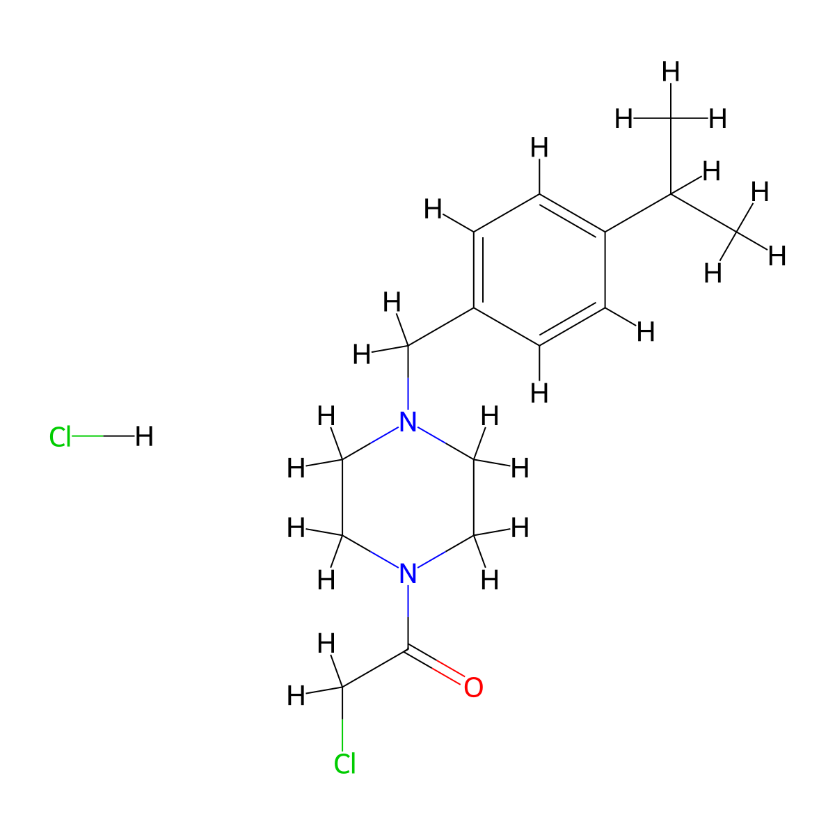 2-Chloro-1-(4-{[4-(propan-2-yl)phenyl]methyl}piperazin-1-yl)ethan-1-one hydrochloride molecular structure, CAS 1421601-30-0