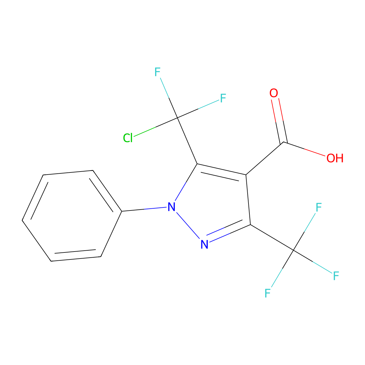 5-(chlorodifluoromethyl)-1-phenyl-3-(trifluoromethyl)-1H-pyrazole-4-carboxylic acid molecular structure, CAS 1421601-35-5