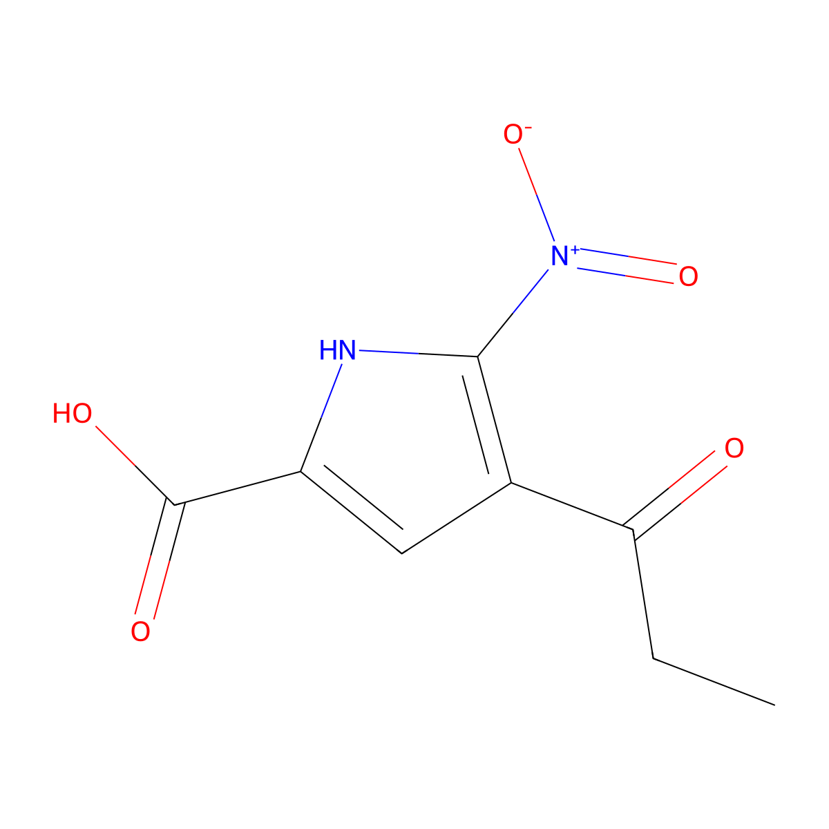5-nitro-4-propanoyl-1H-pyrrole-2-carboxylic acid molecular structure, CAS 1421601-40-2