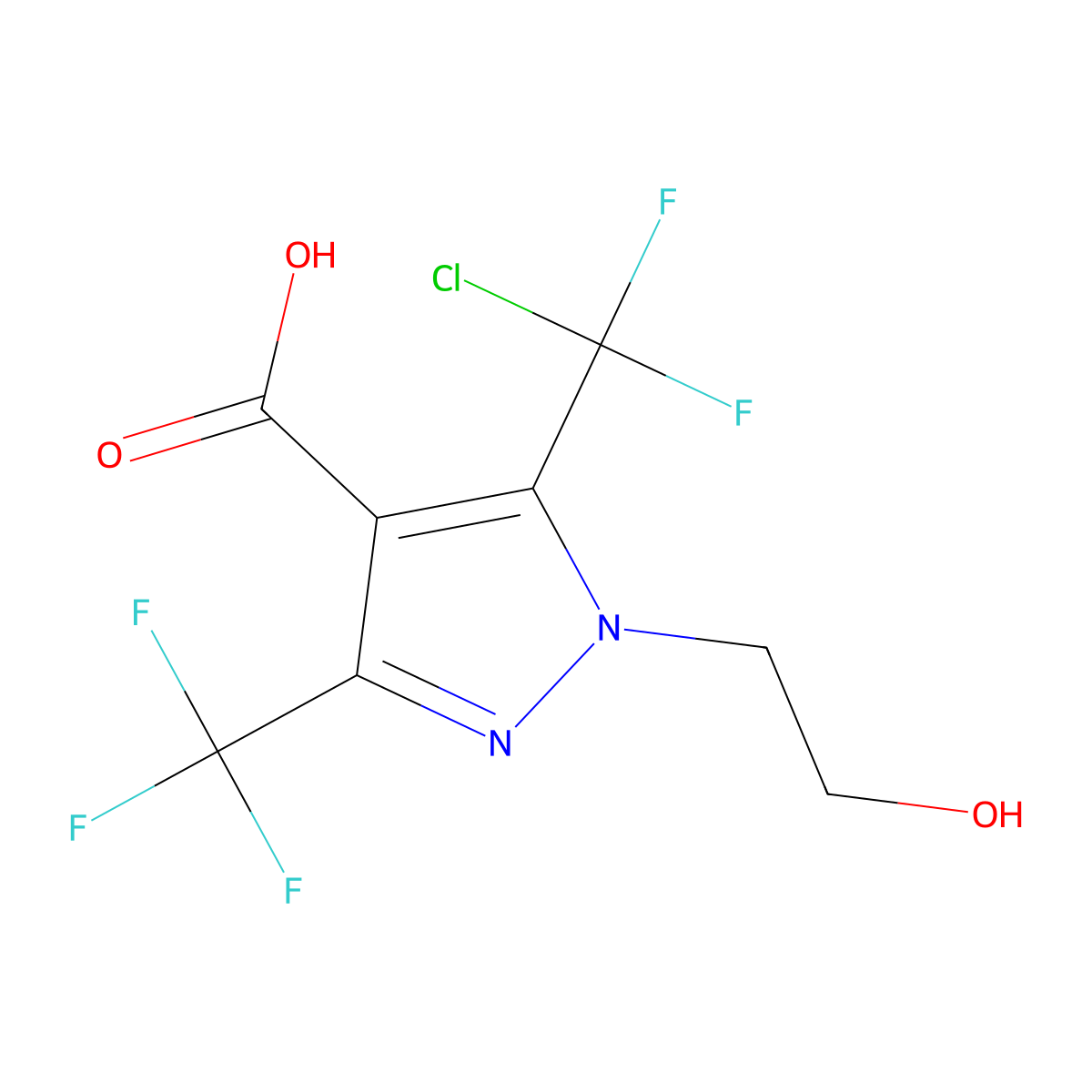 5-(chlorodifluoromethyl)-1-(2-hydroxyethyl)-3-(trifluoromethyl)-1H-pyrazole-4-carboxylic acid molecular structure, CAS 1421601-49-1