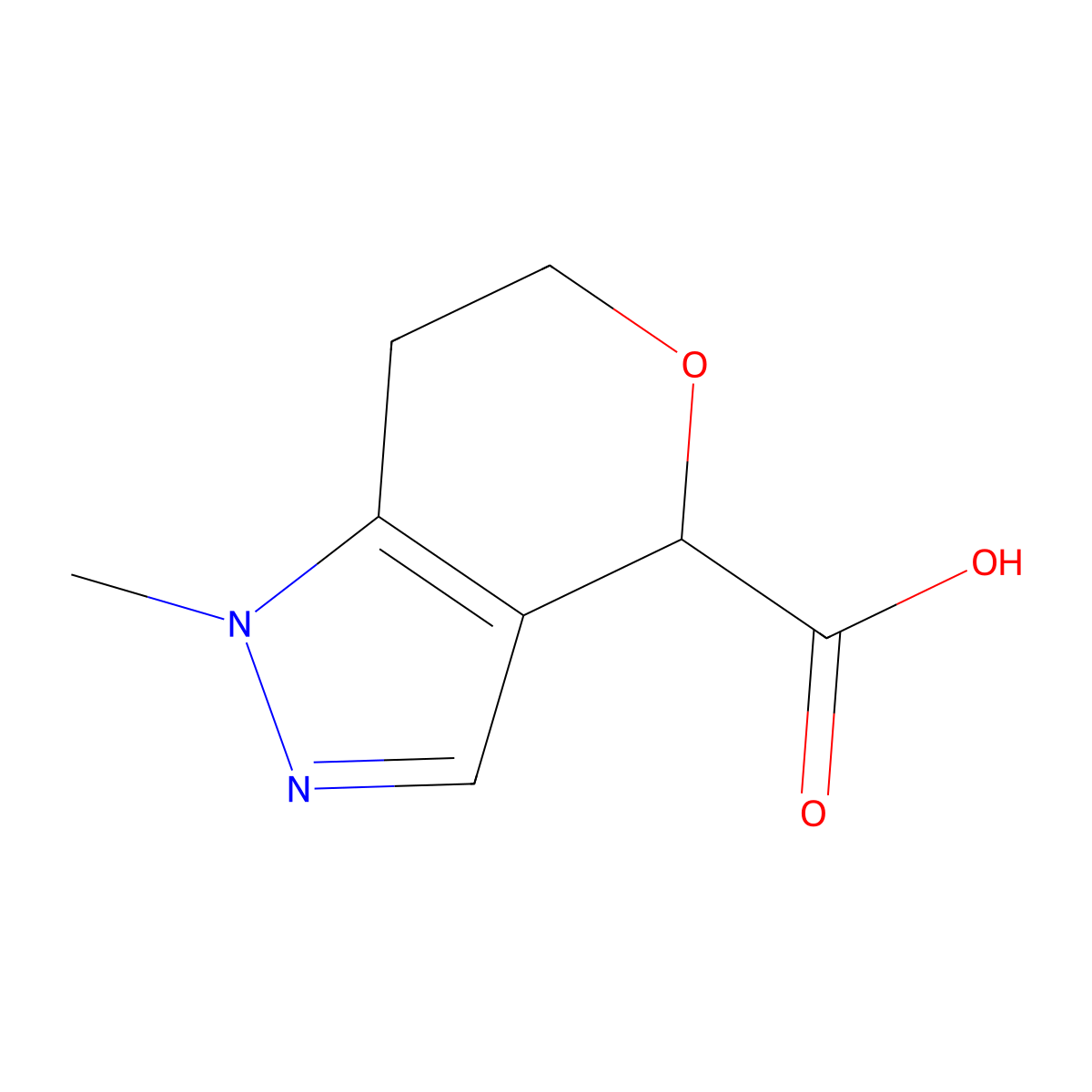 1-methyl-1H,4H,6H,7H-pyrano[4,3-c]pyrazole-4-carboxylic acid molecular structure, CAS 1421601-65-1