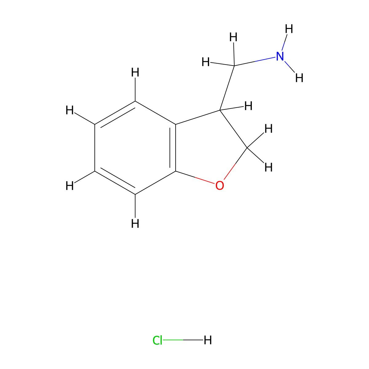 2,3-Dihydro-1-benzofuran-3-ylmethanamine hydrochloride molecular structure, CAS 1421601-92-4