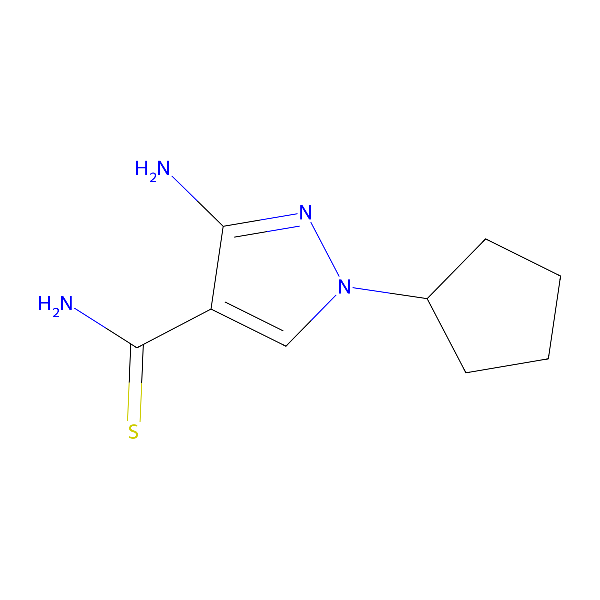 3-amino-1-cyclopentyl-1H-pyrazole-4-carbothioamide molecular structure, CAS 1421602-06-3