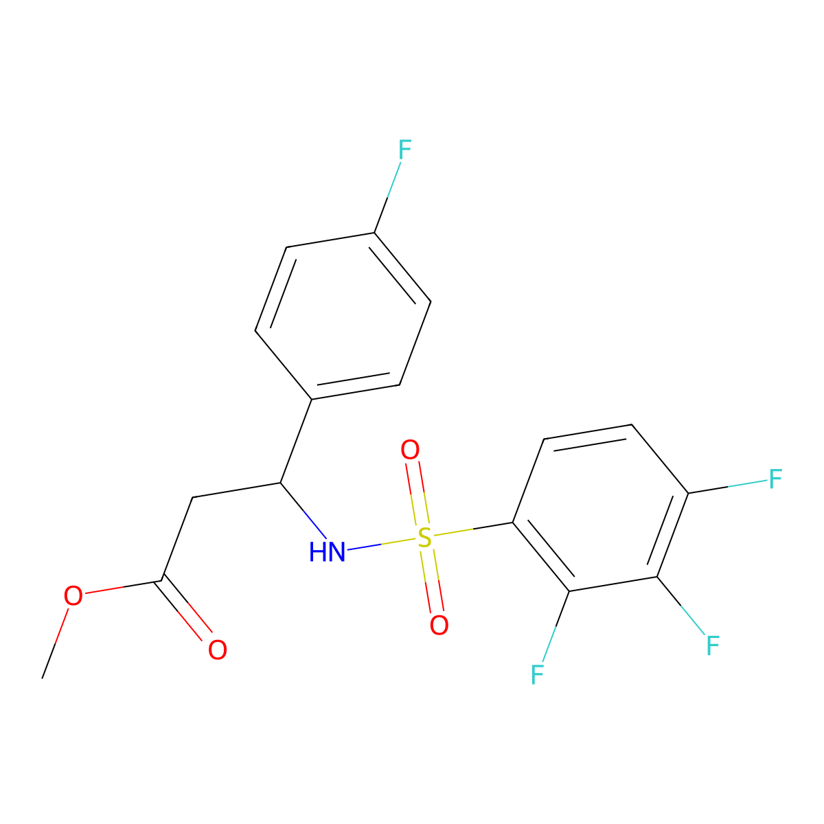 Methyl 3-(4-fluorophenyl)-3-(2,3,4-trifluorobenzenesulfonamido)propanoate molecular structure, CAS 1421602-16-5