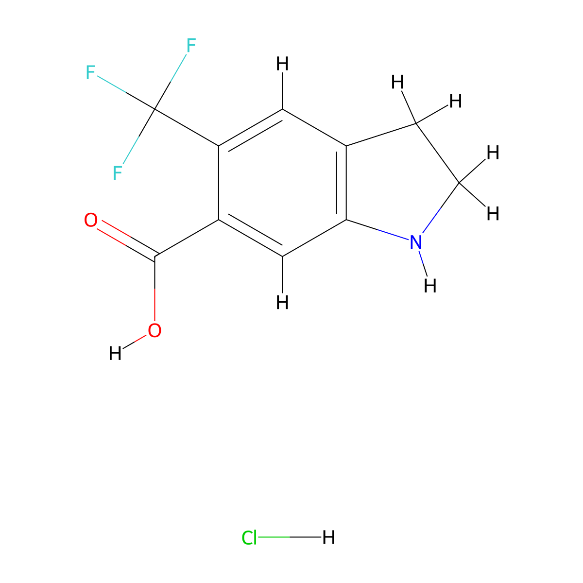 5-(trifluoromethyl)-2,3-dihydro-1H-indole-6-carboxylic acid hydrochloride molecular structure, CAS 1421602-18-7