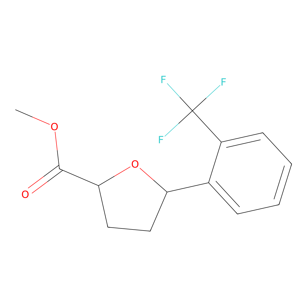 Methyl 5-[2-(trifluoromethyl)phenyl]oxolane-2-carboxylate molecular structure, CAS 1421602-29-0