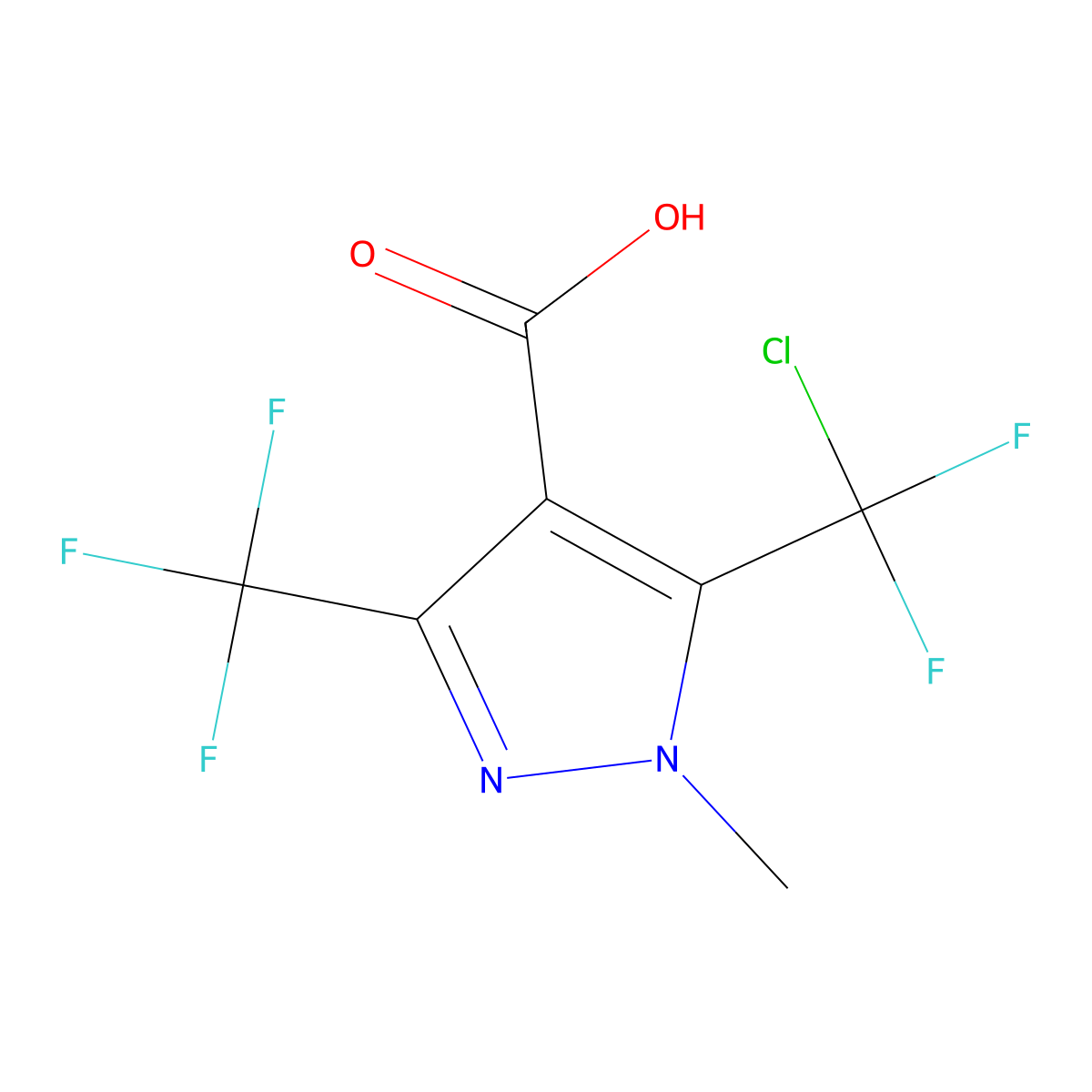 5-(chlorodifluoromethyl)-1-methyl-3-(trifluoromethyl)-1H-pyrazole-4-carboxylic acid molecular structure, CAS 1421603-58-8