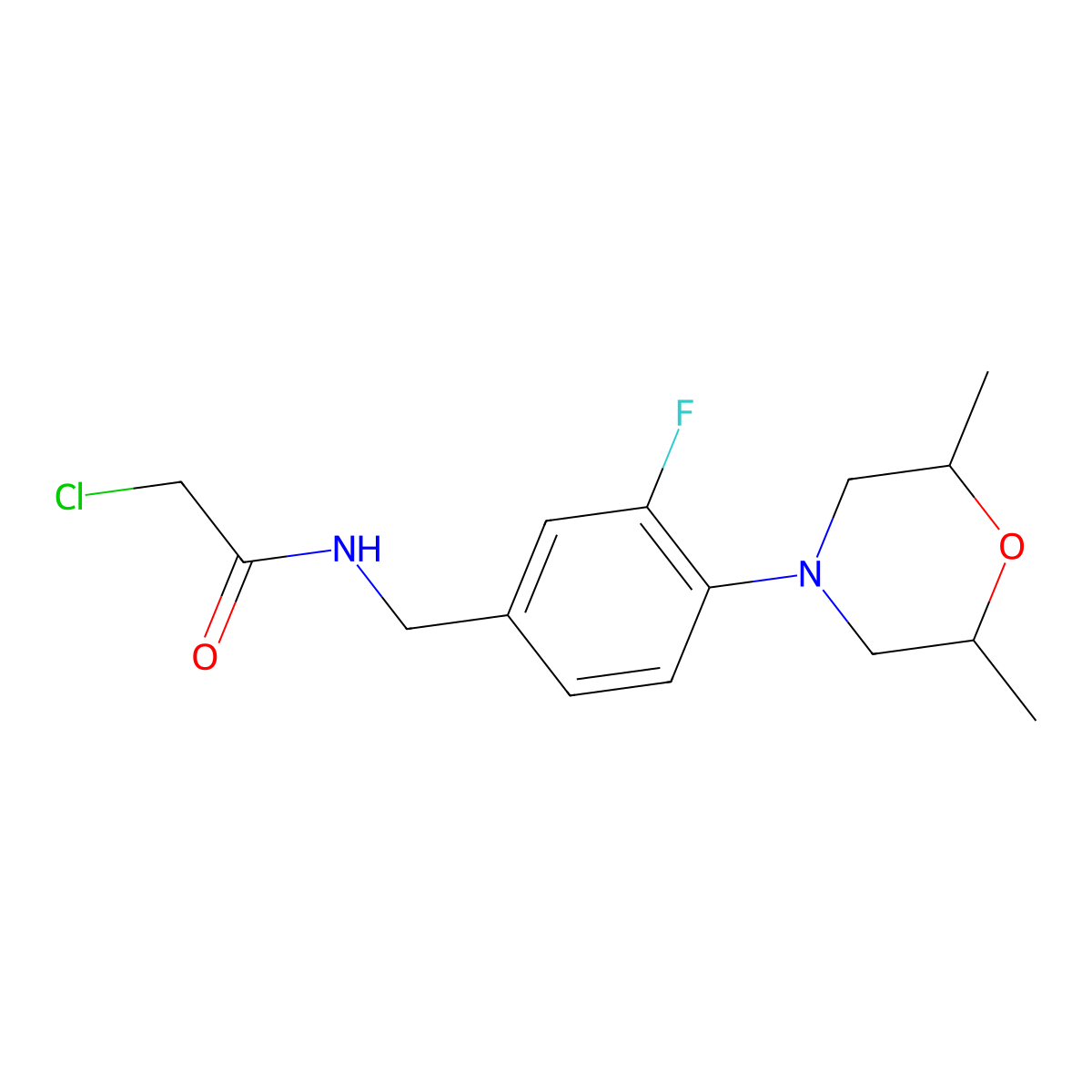 2-chloro-N-{[4-(2,6-dimethylmorpholin-4-yl)-3-fluorophenyl]methyl}acetamide molecular structure, CAS 1421603-80-6