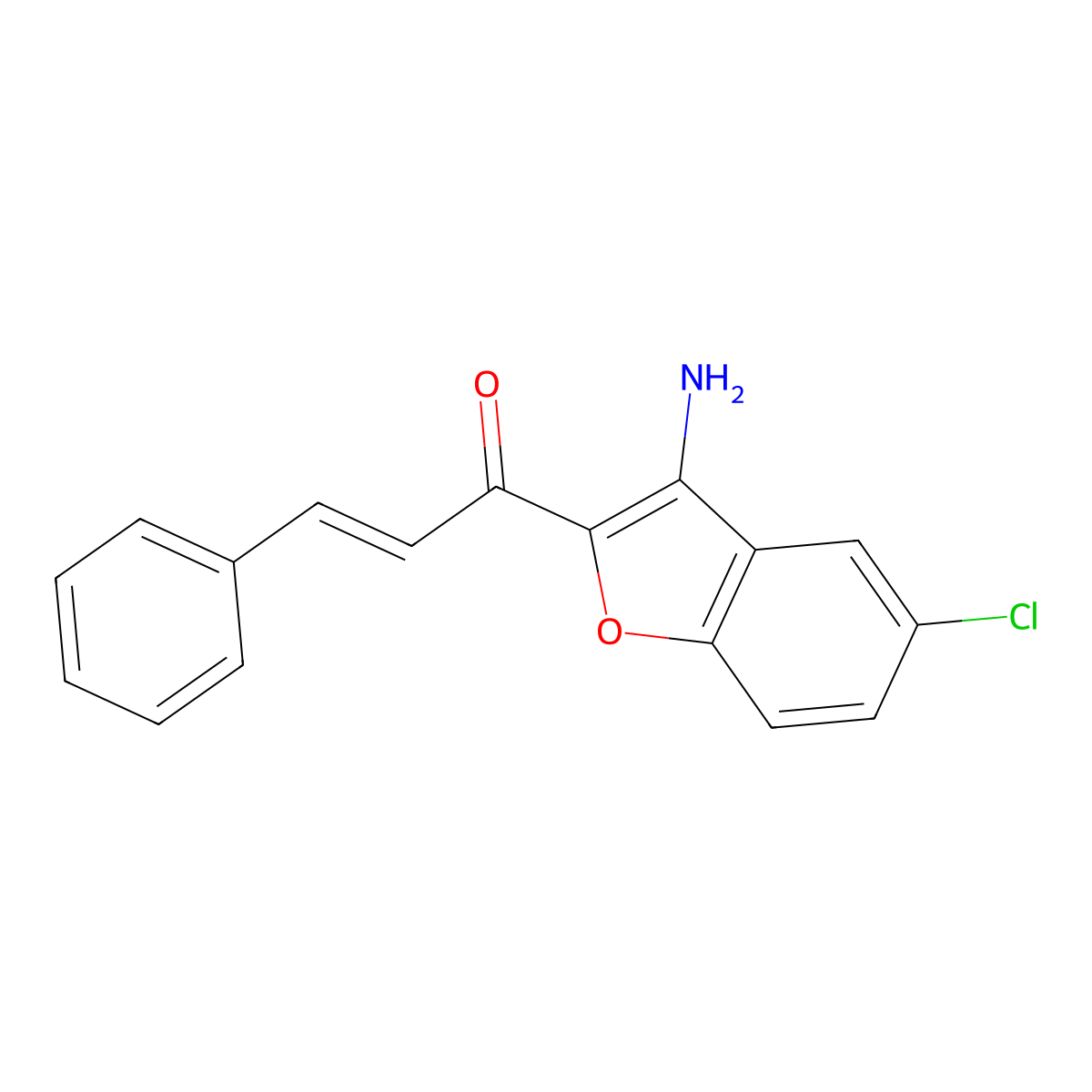 (E)-1-(3-Amino-5-chlorobenzofuran-2-yl)-3-phenylprop-2-en-1-one molecular structure, CAS 1421603-89-5