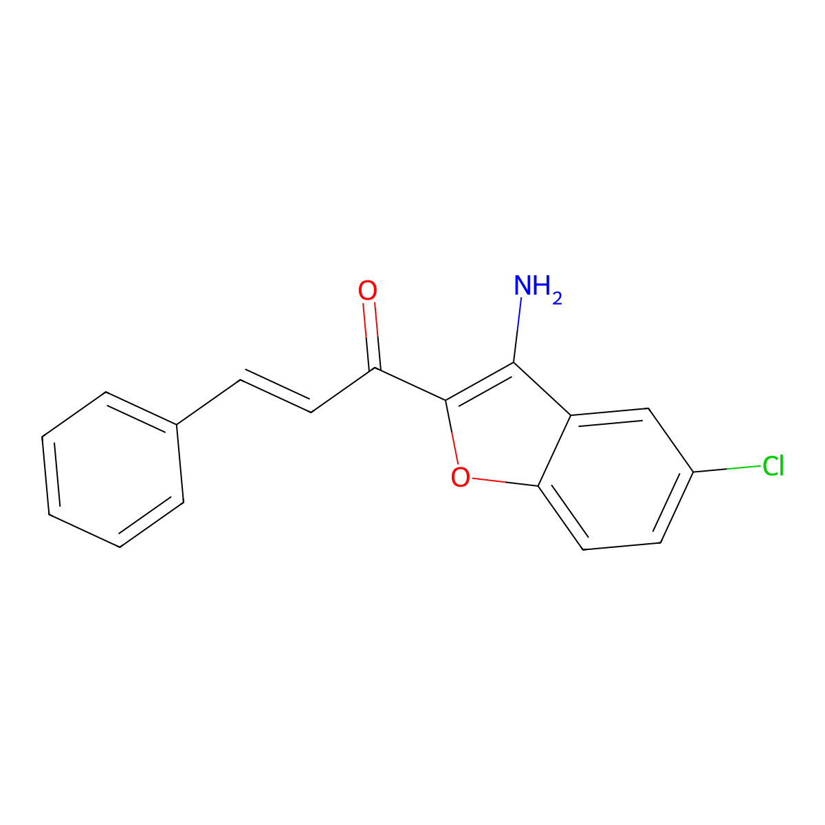 (E)-1-(3-Amino-5-chlorobenzofuran-2-yl)-3-phenylprop-2-en-1-one molecular structure, CAS 1421603-89-5