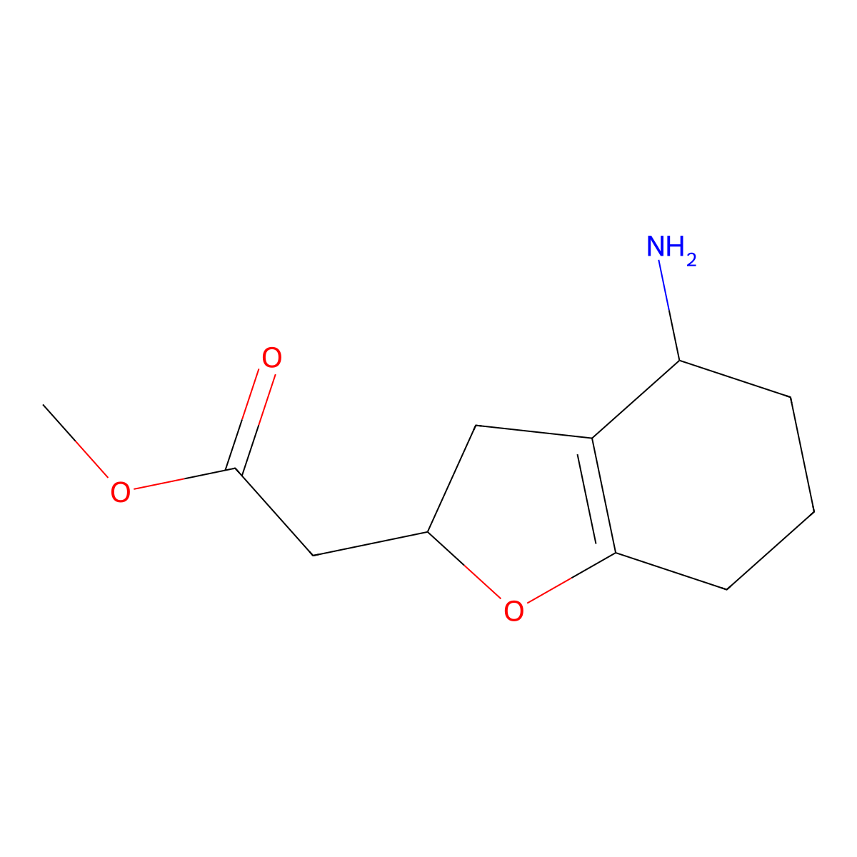 Methyl 2-(4-amino-2,3,4,5,6,7-hexahydro-1-benzofuran-2-yl)acetate molecular structure, CAS 1421603-98-6