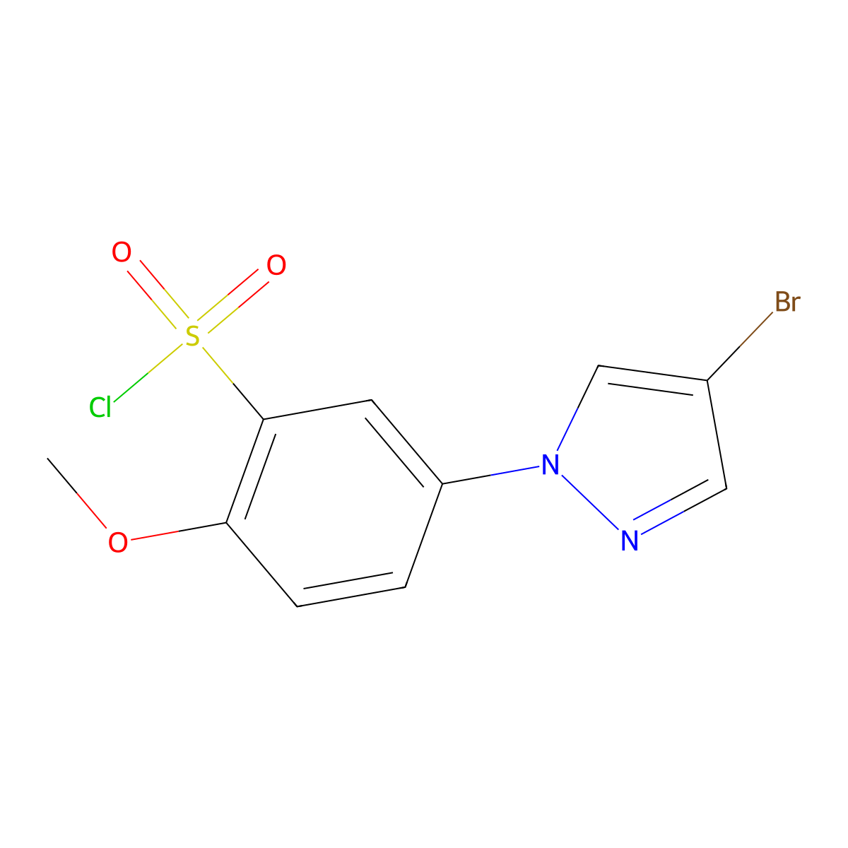 5-(4-bromo-1H-pyrazol-1-yl)-2-methoxybenzene-1-sulfonyl chloride molecular structure, CAS 1421604-03-6