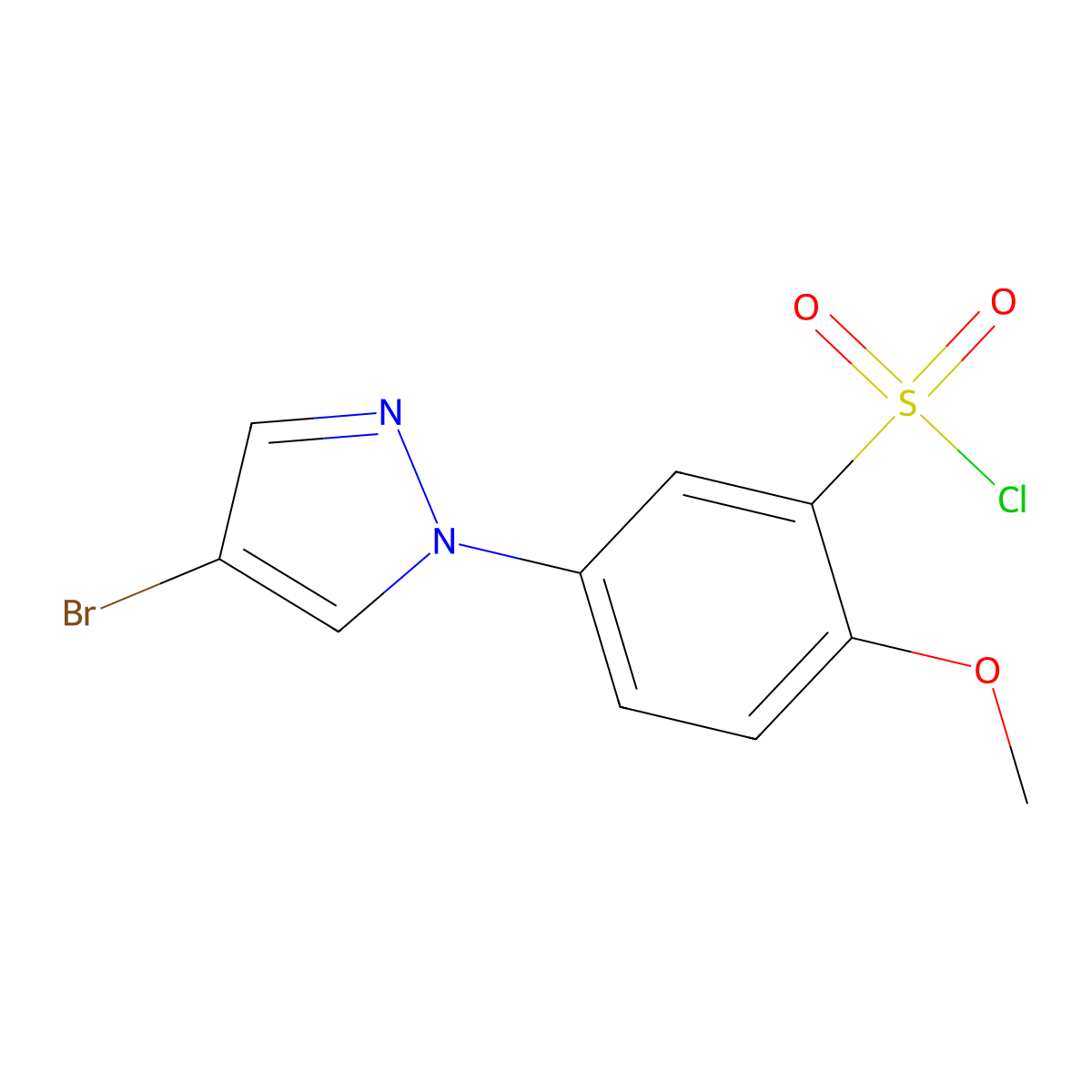 5-(4-bromo-1H-pyrazol-1-yl)-2-methoxybenzene-1-sulfonyl chloride molecular structure, CAS 1421604-03-6