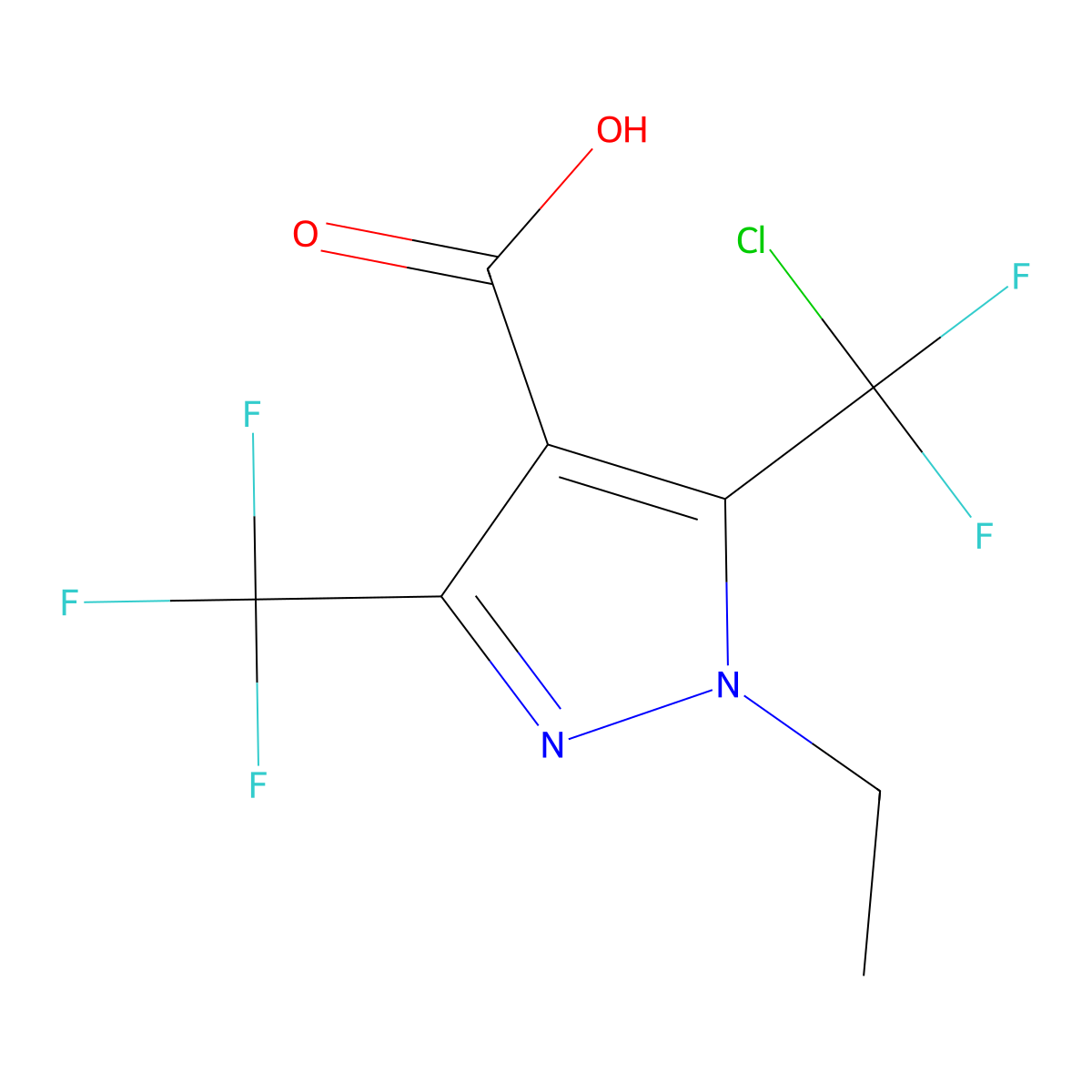 5-(chlorodifluoromethyl)-1-ethyl-3-(trifluoromethyl)-1H-pyrazole-4-carboxylic acid molecular structure, CAS 1421604-08-1