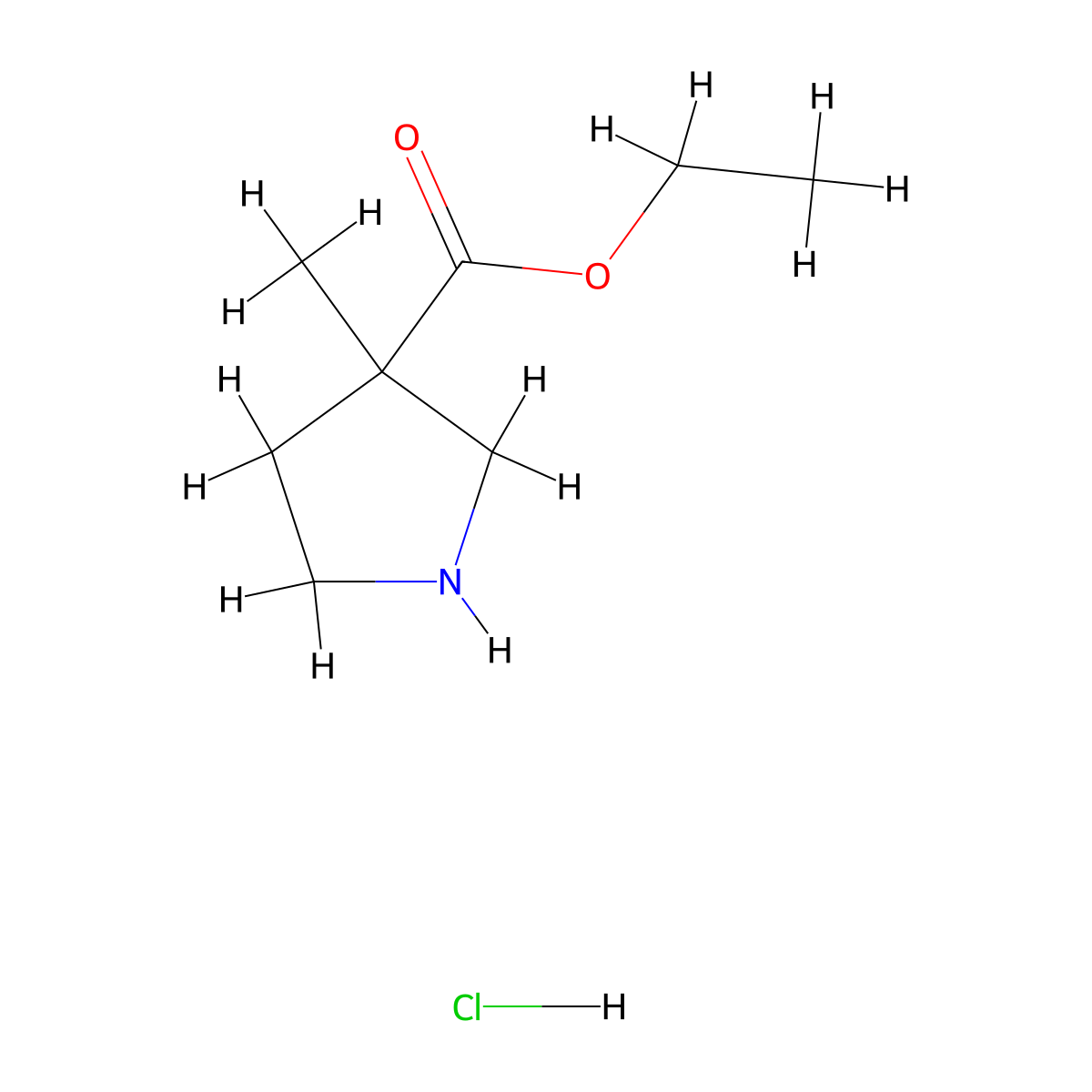 Ethyl 3-methylpyrrolidine-3-carboxylate hydrochloride molecular structure, CAS 1421604-12-7
