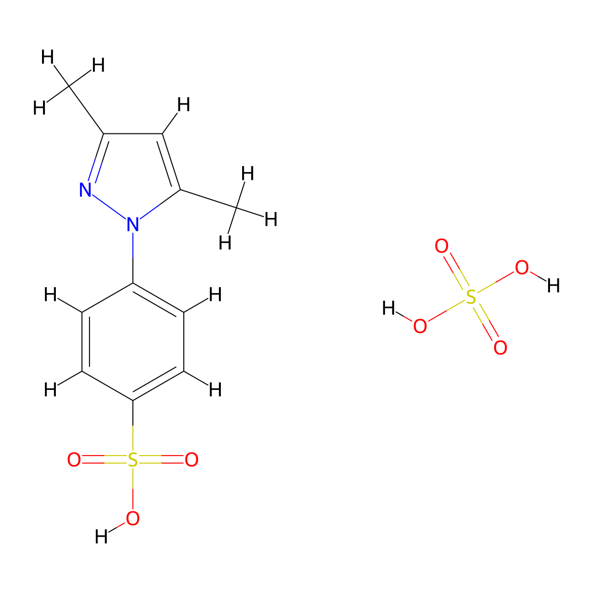 4-(3,5-dimethyl-1H-pyrazol-1-yl)benzene-1-sulfonic acid; sulfuric acid molecular structure, CAS 1421604-34-3