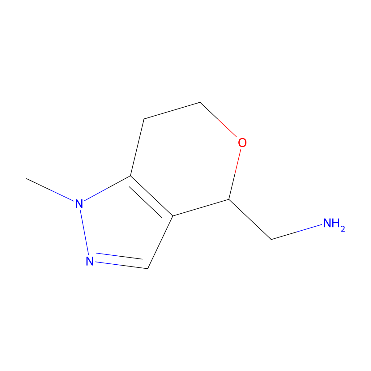 {1-methyl-1H,4H,6H,7H-pyrano[4,3-c]pyrazol-4-yl}methanamine molecular structure, CAS 1421604-36-5