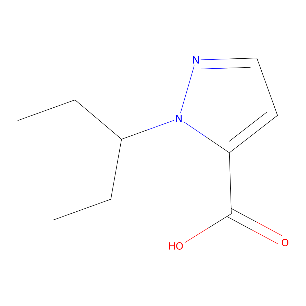 1-(pentan-3-yl)-1H-pyrazole-5-carboxylic acid molecular structure, CAS 1421604-42-3