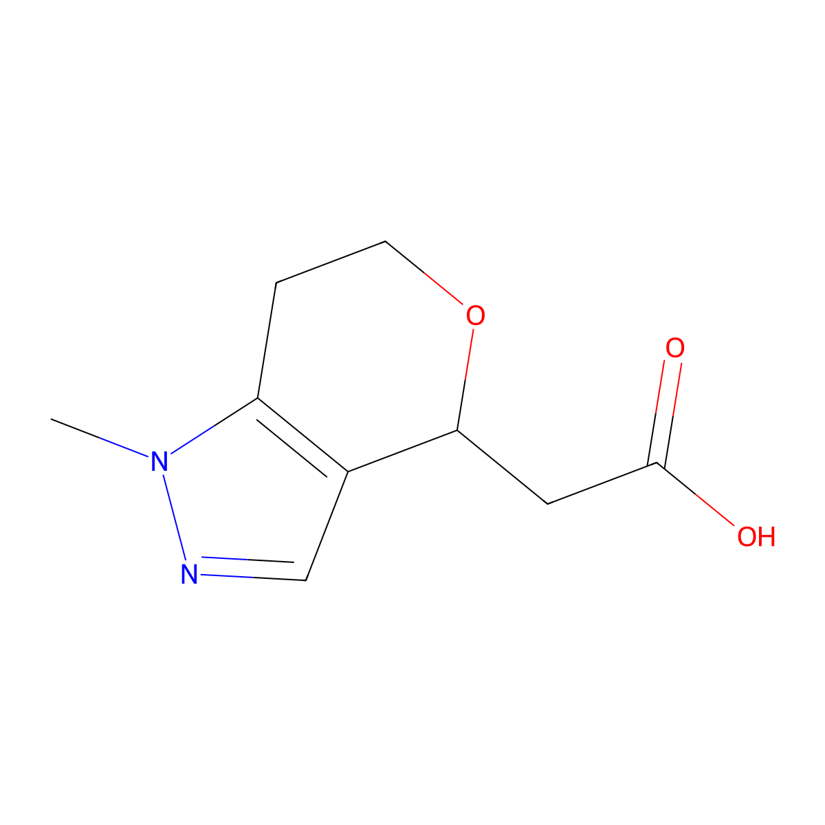 2-{1-methyl-1H,4H,6H,7H-pyrano[4,3-c]pyrazol-4-yl}acetic acid molecular structure, CAS 1421604-50-3