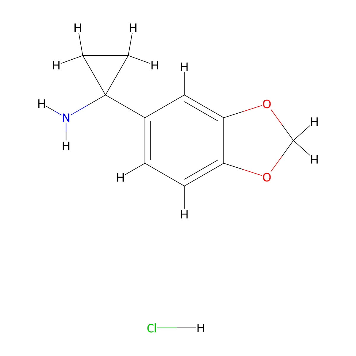 1-(2H-1,3-benzodioxol-5-yl)cyclopropan-1-amine hydrochloride molecular structure, CAS 1421604-95-6
