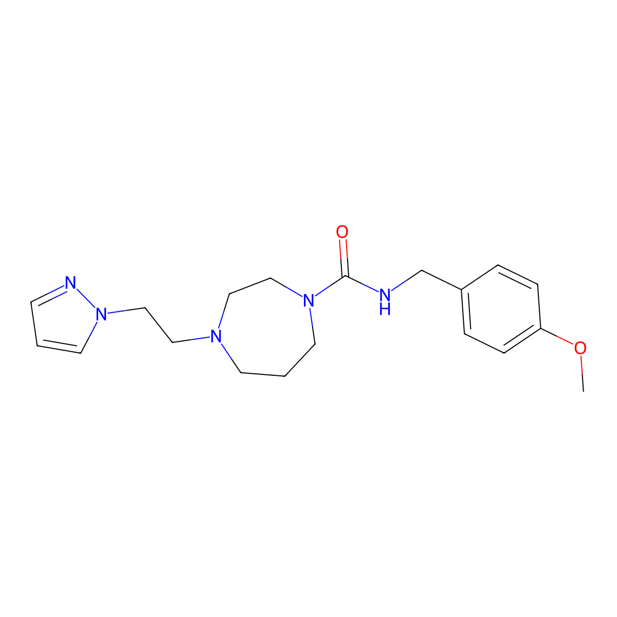 N-[(4-Methoxyphenyl)methyl]-4-(2-pyrazol-1-ylethyl)-1,4-diazepane-1-carboxamide molecular structure, CAS 1421659-53-1
