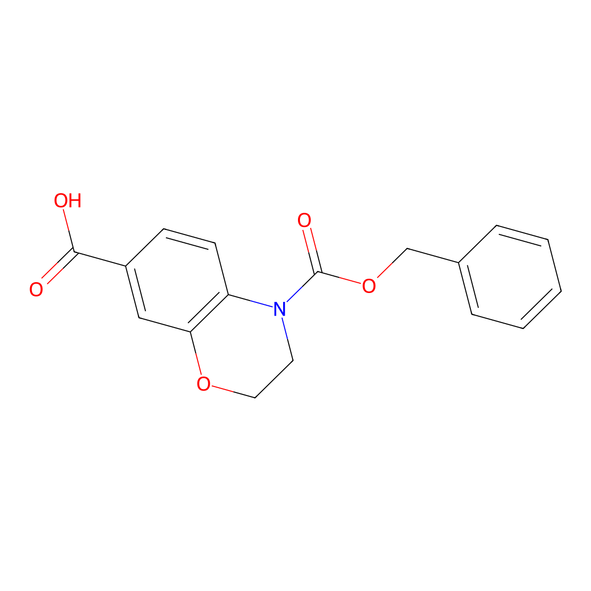 4-[(benzyloxy)carbonyl]-3,4-dihydro-2H-1,4-benzoxazine-7-carboxylic acid molecular structure, CAS 142166-03-8