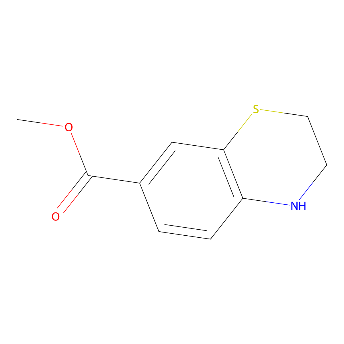 methyl 3,4-dihydro-2H-1,4-benzothiazine-7-carboxylate molecular structure, CAS 142166-08-3