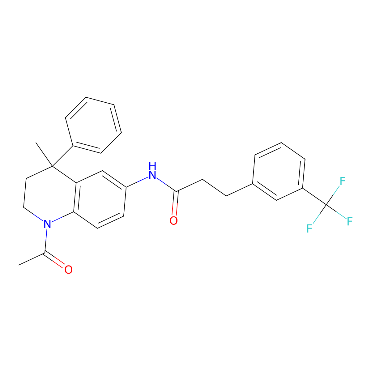 (S)-N-(1-Acetyl-4-methyl-4-phenyl-1,2,3,4-tetrahydroquinolin-6-yl)-3-(3-(trifluoromethyl)phenyl)propanamide molecular structure, CAS 1421683-12-6