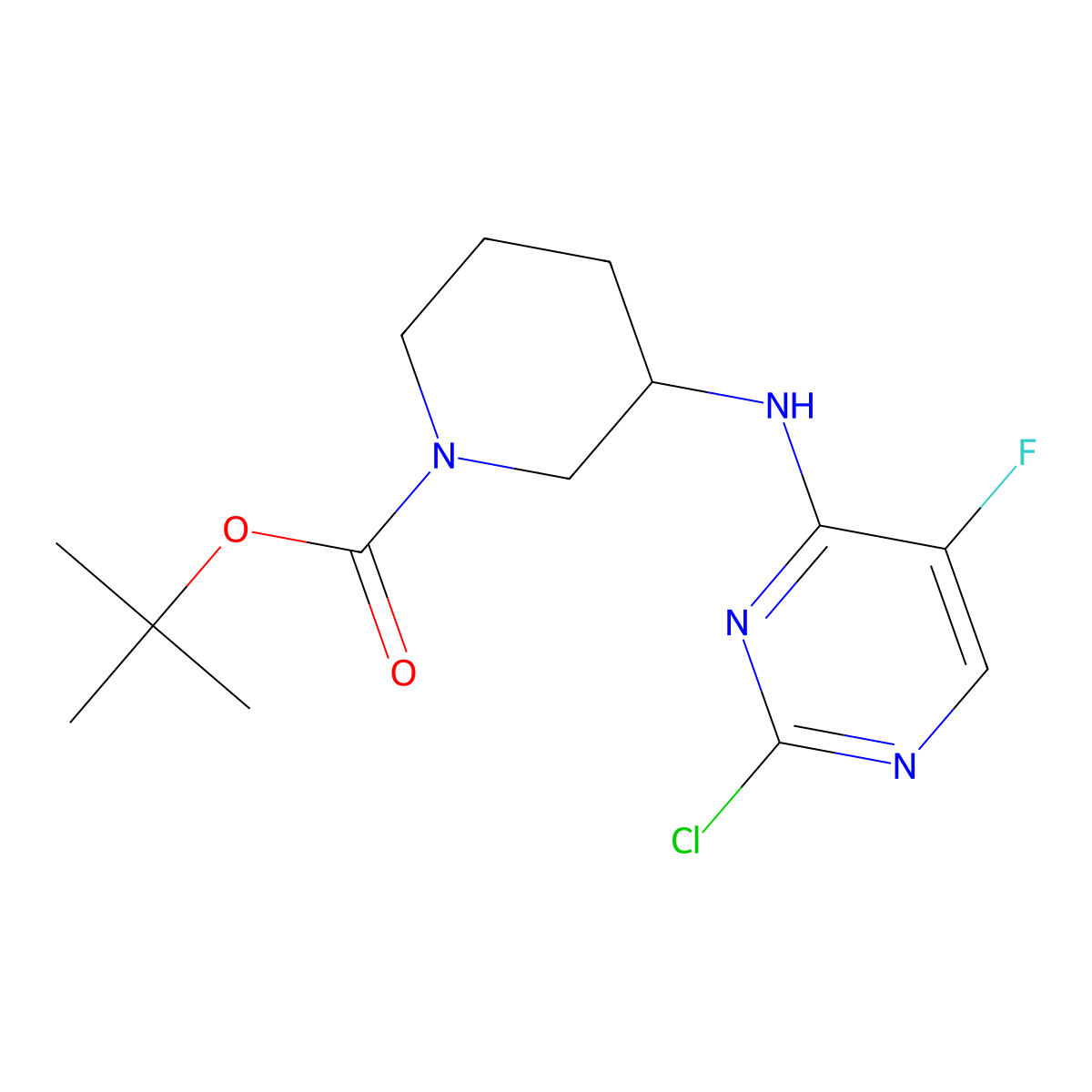 (R)-N-(1-Boc-3-piperidyl)-2-chloro-5-fluoro-4-pyrimidinamine molecular structure, CAS 1421757-69-8