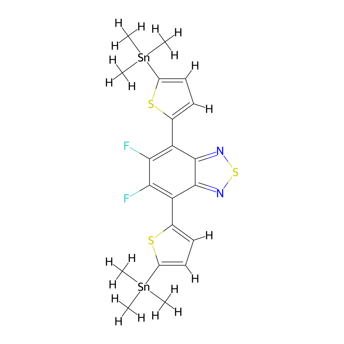5,6-Difluoro-4,7-bis(5-(trimethylstannyl)thiophen-2-yl)benzo[c][1,2,5]thiadiazole molecular structure, CAS 1421762-30-2