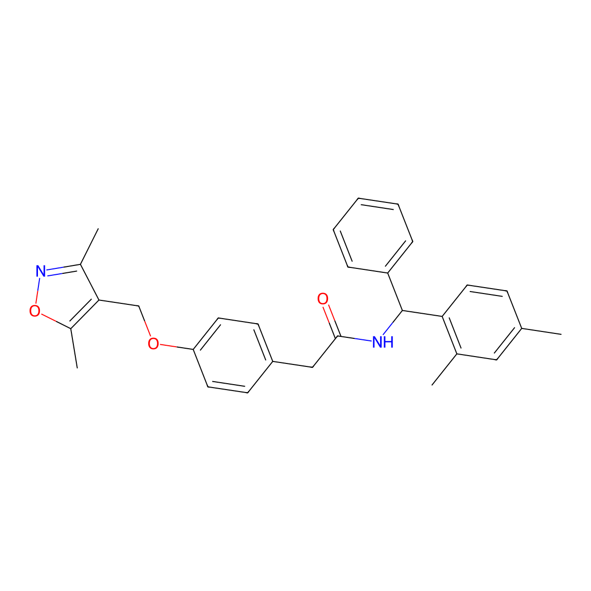 2-[4-[(3,5-dimethyl-1,2-oxazol-4-yl)methoxy]phenyl]-N-[(2,4-dimethylphenyl)-phenylmethyl]acetamide molecular structure, CAS 1421837-45-7