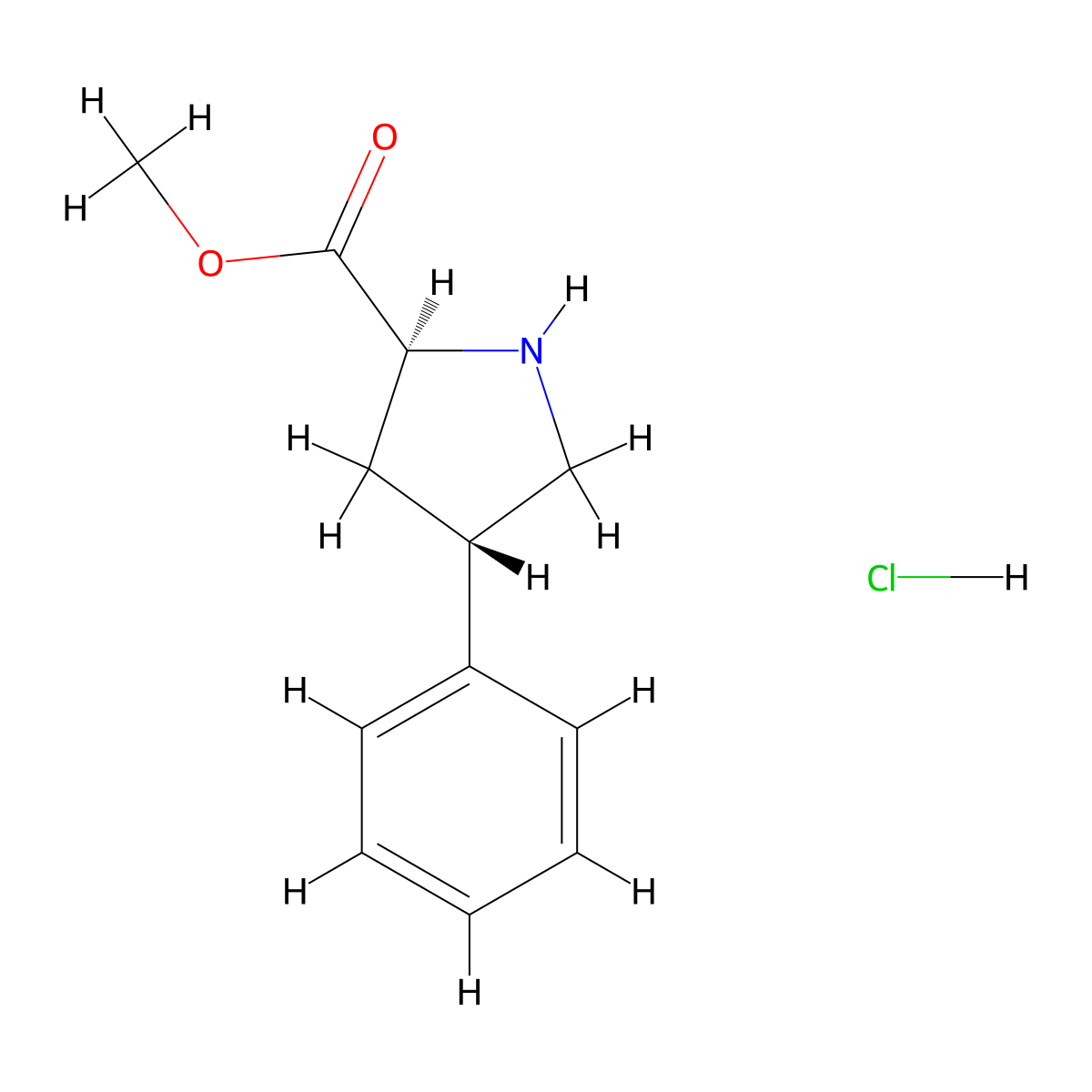 methyl (2S,4S)-4-phenylpyrrolidine-2-carboxylate hydrochloride molecular structure, CAS 1421838-90-5