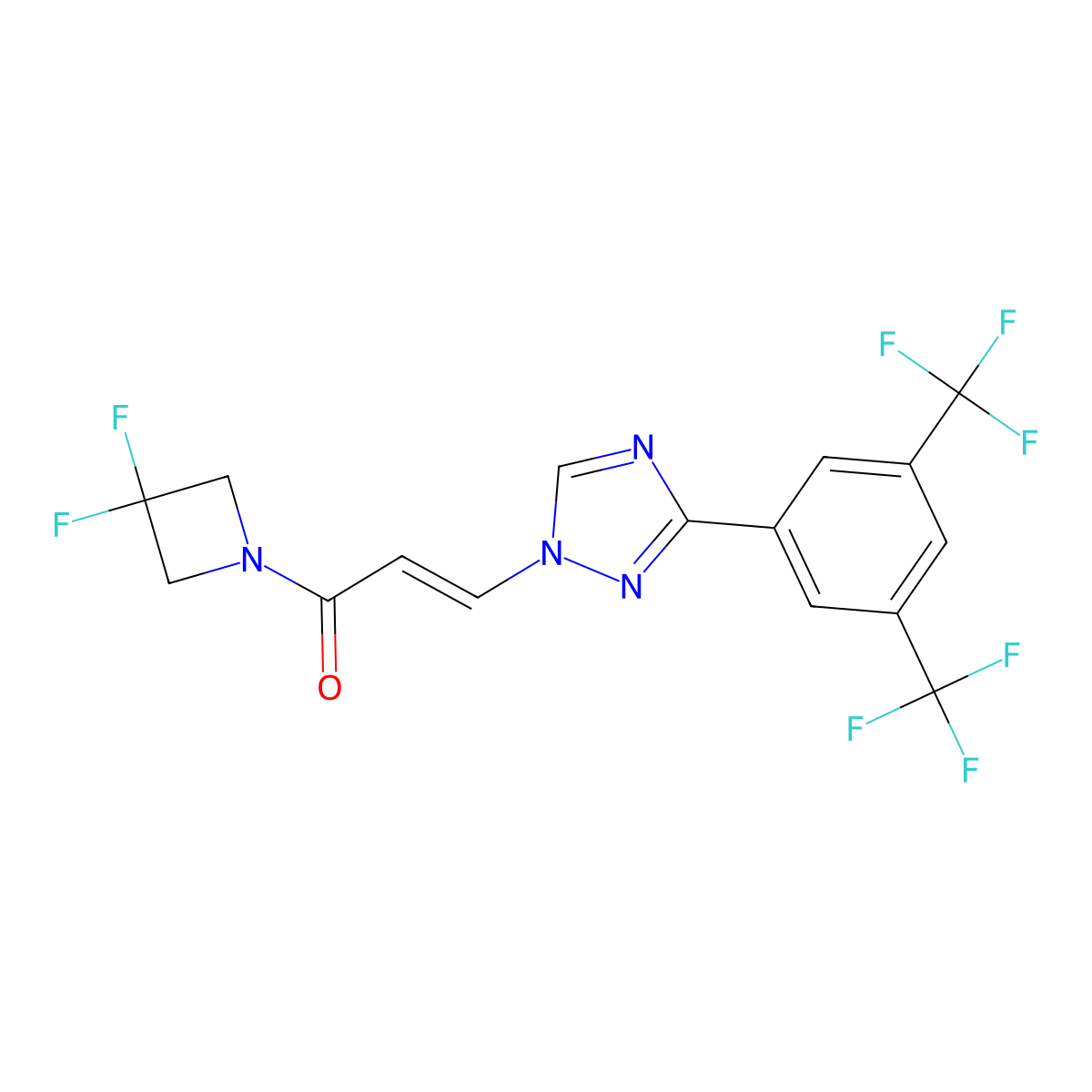 (Z)-3-(3-(3,5-bis(trifluoromethyl)phenyl)-1H-1,2,4-triazol-1-yl)-1-(3,3-difluoroazetidin-1-yl)prop-2-en-1-one molecular structure, CAS 1421919-75-6