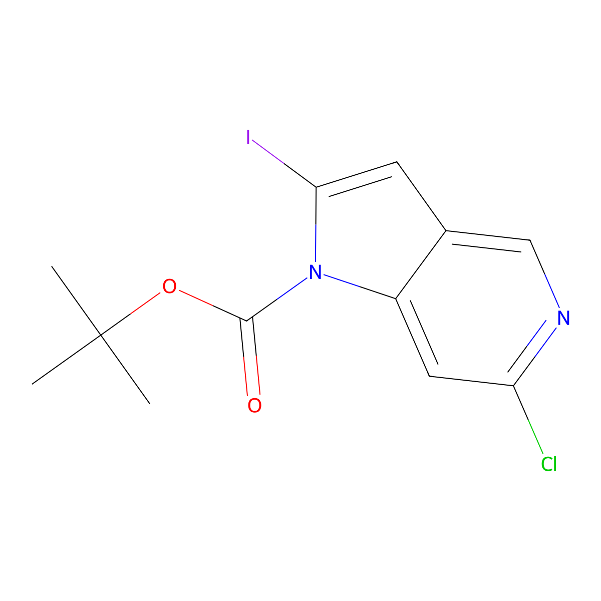 tert-butyl 6-chloro-2-iodo-1H-pyrrolo[3,2-c]pyridine-1-carboxylate molecular structure, CAS 1421933-27-8