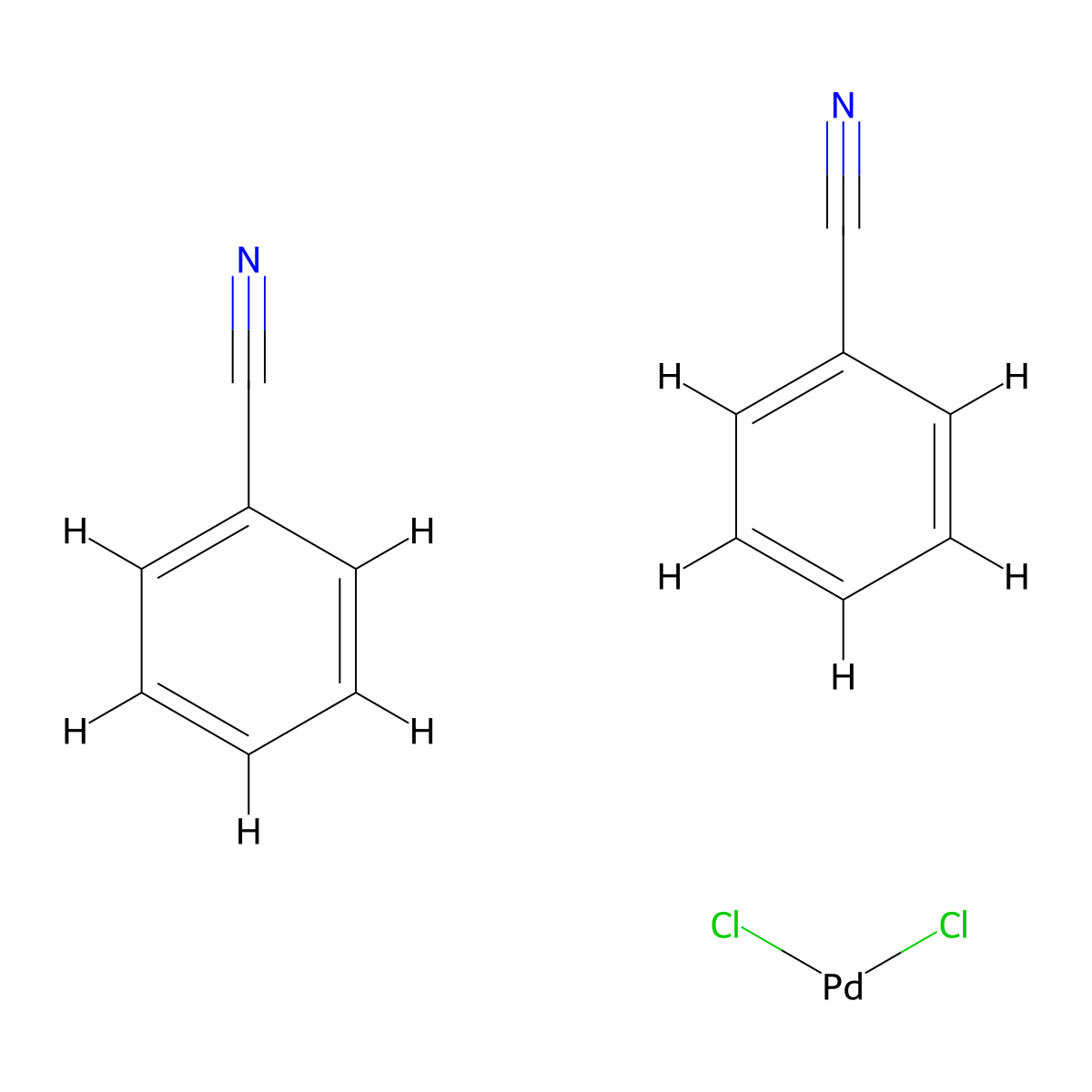 Bis(benzonitrile)palladium chloride molecular structure, CAS 14220-64-5