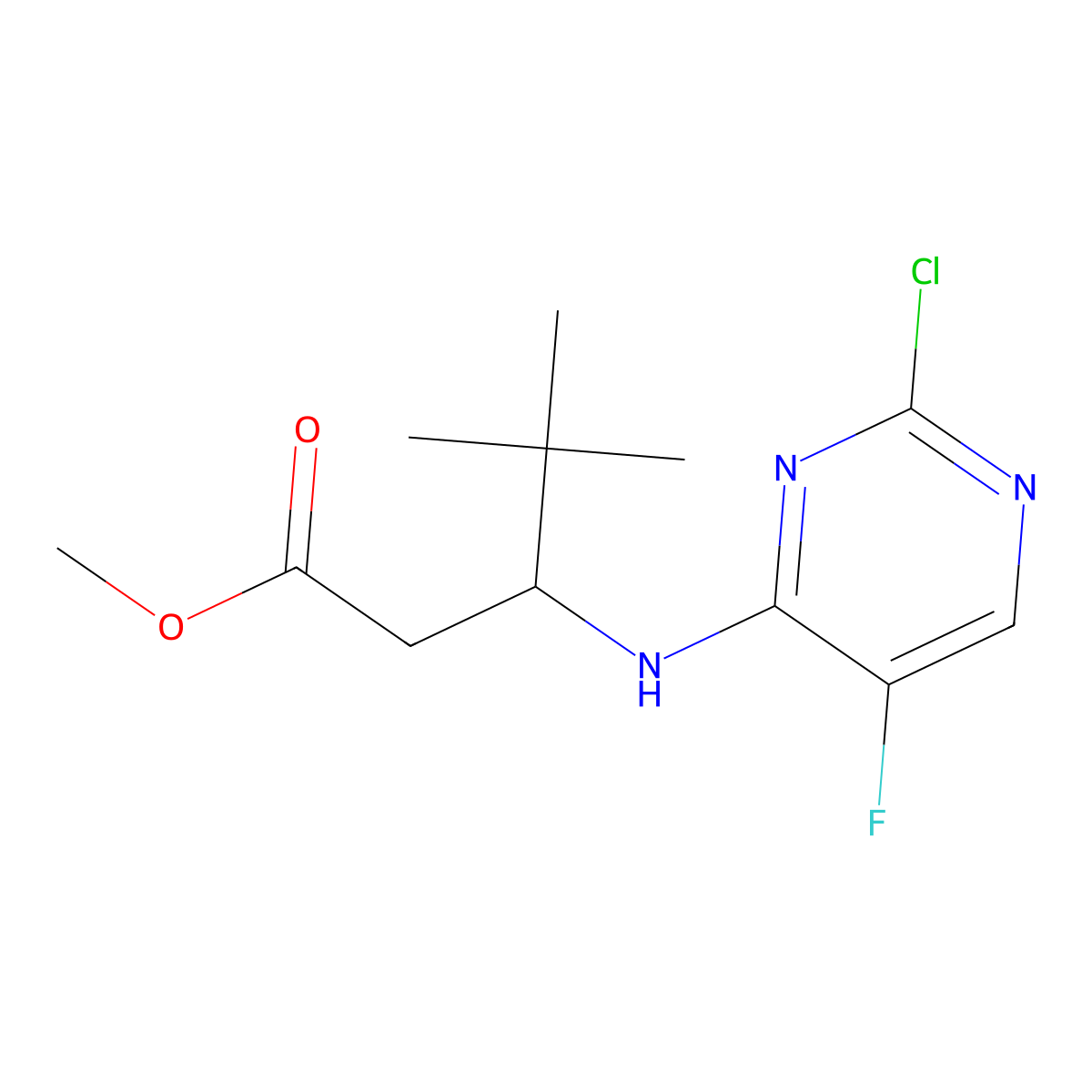 methyl (3R)-3-[(2-chloro-5-fluoropyrimidin-4-yl)amino]-4,4-dimethylpentanoate molecular structure, CAS 1422051-74-8